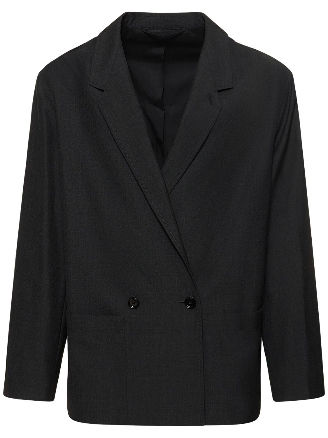 Shop Lemaire Double Breasted Wool Blend Jacket In Black
