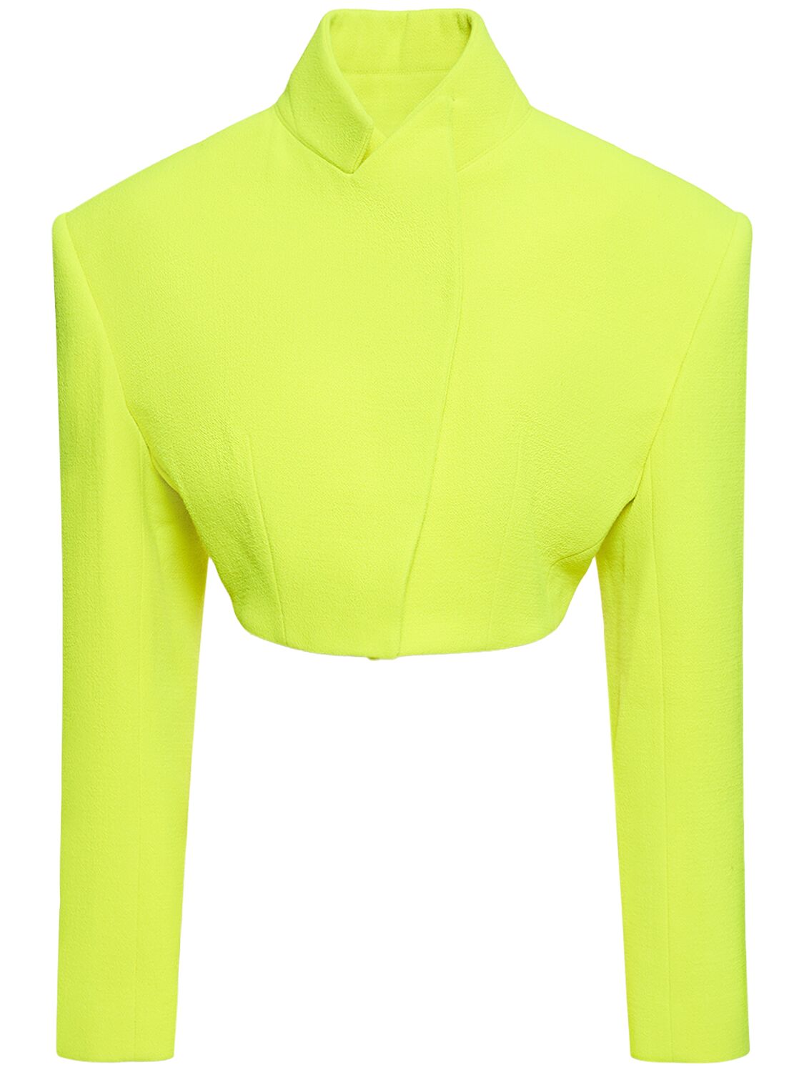 Alexandre Vauthier Cropped Wool Turtleneck Jacket In Neon Yellow