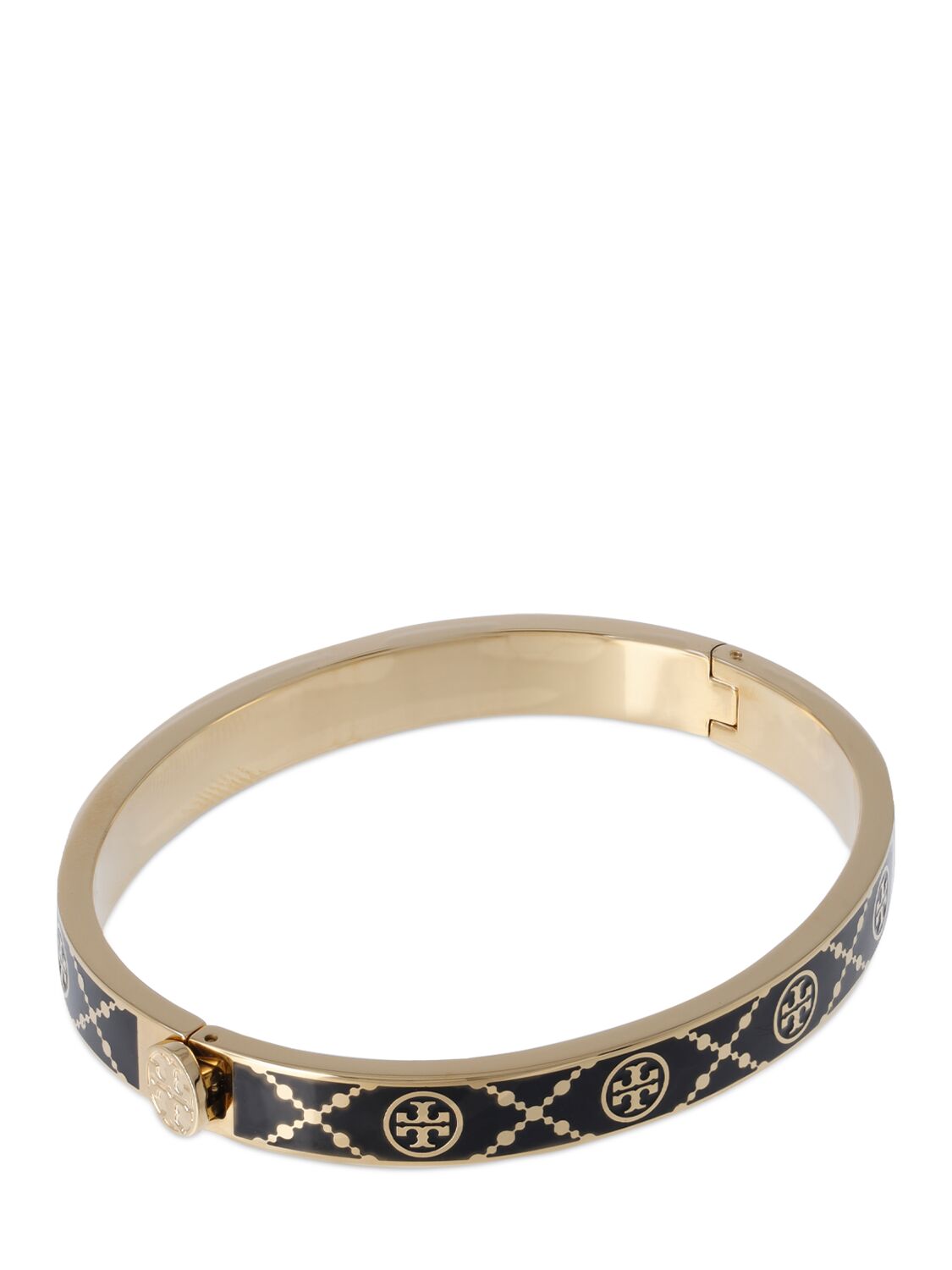 Shop Tory Burch T Monogram Enamel Miller Stud Bracelet In Black,gold