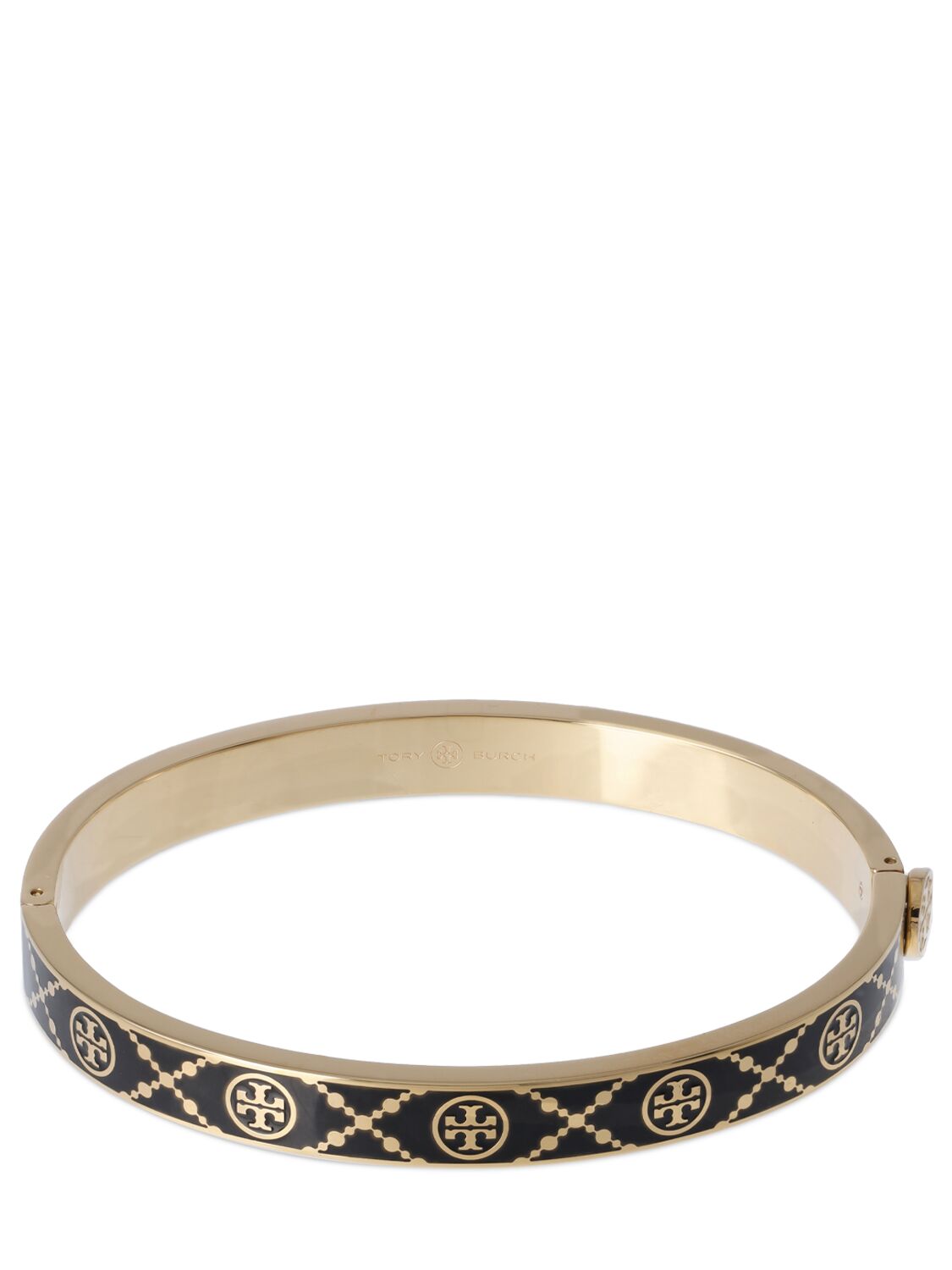 Tory Burch Miller Enamelled-logo Hinge Bracelet In Black,gold