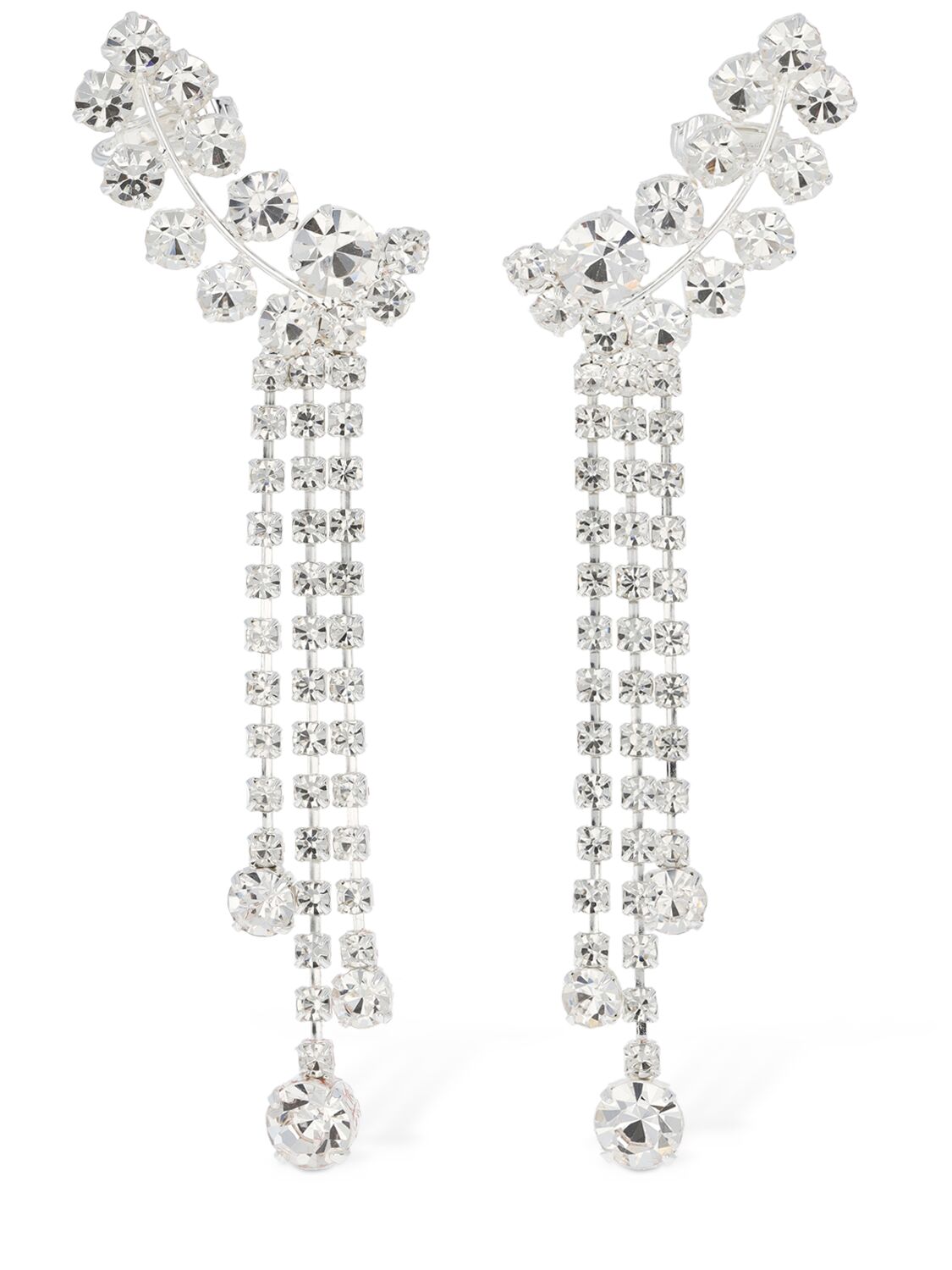 Shop Magda Butrym Crystal Leaf Dangle Earrings In Silver