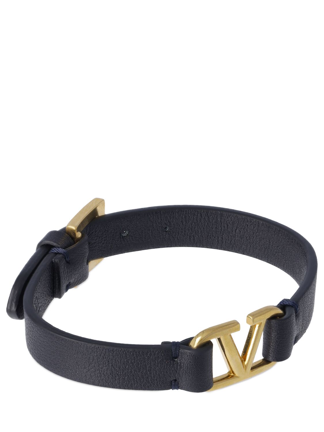 Shop Valentino V Logo Leather Bracelet In Dunkelblau,gold