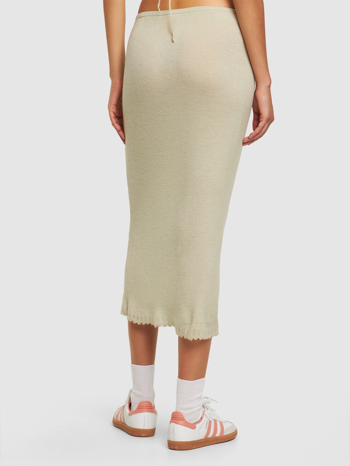 Shop Guest In Residence Lvr Exclusive Cashmere Midi Skirt In Pebble,white
