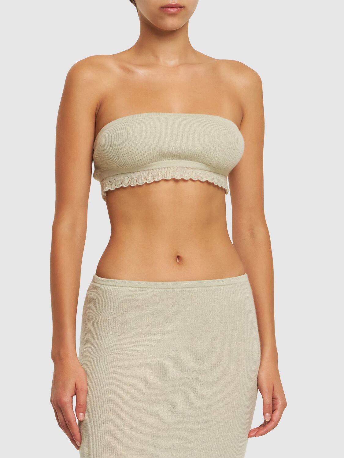 Shop Guest In Residence Lvr Exclusive Cashmere Bandeau Top In Pebble,white