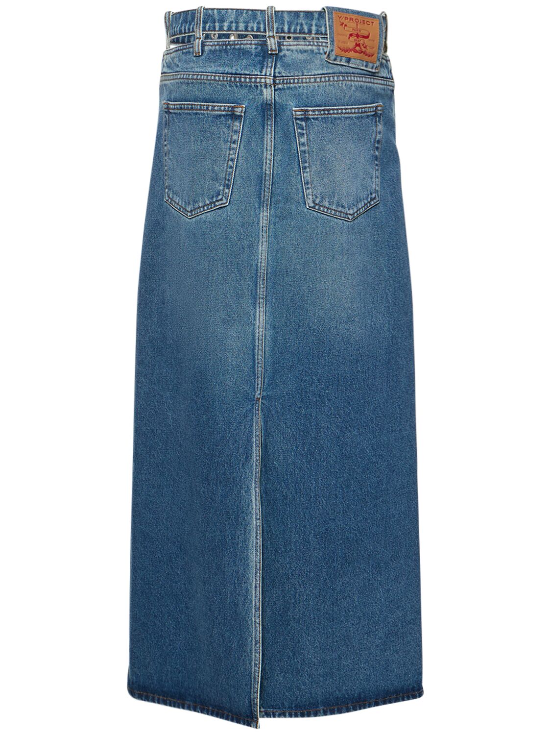 Shop Y/project Denim Midi Skirt W/logo Belt In Blue