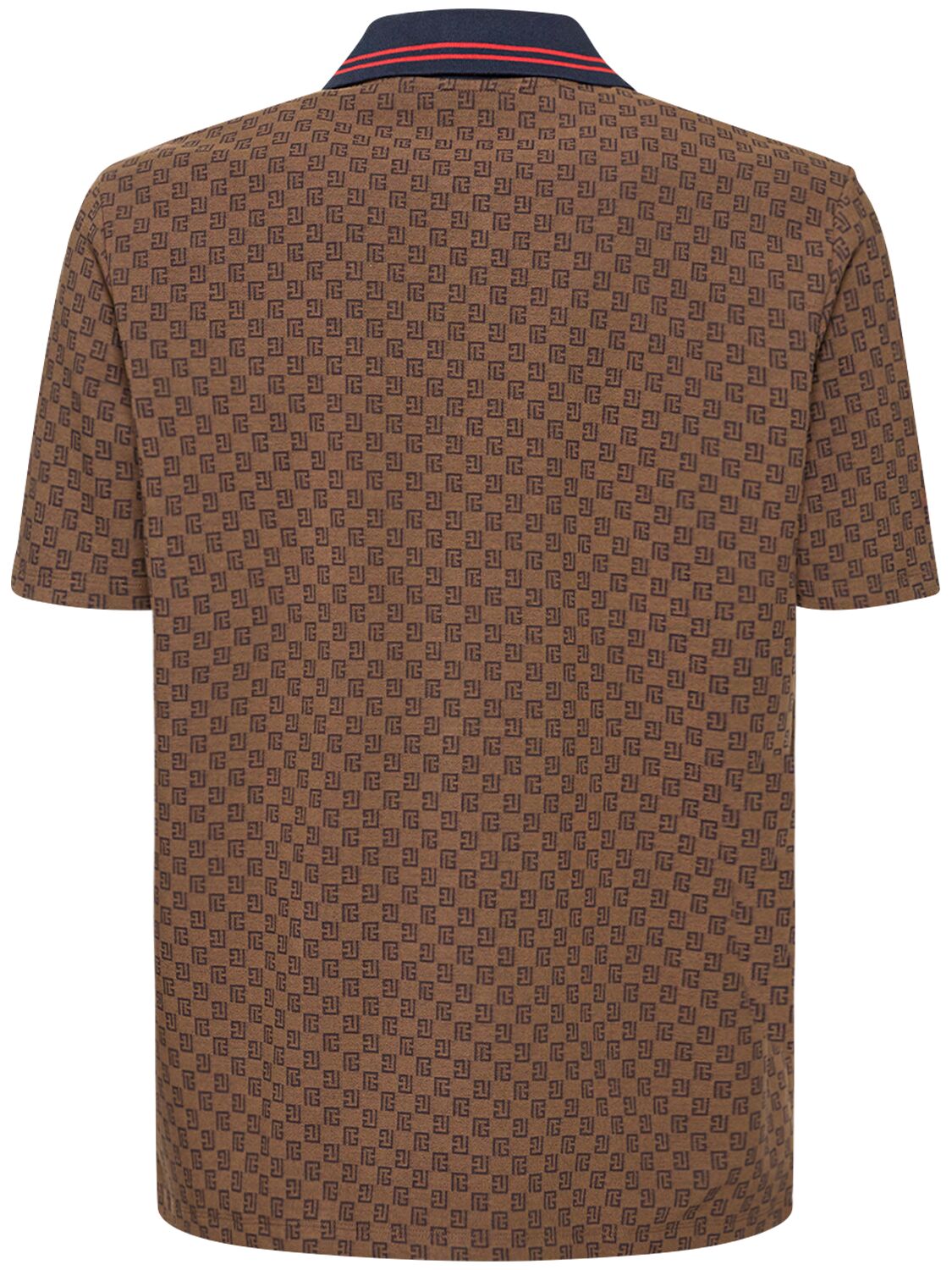 Shop Balmain Monogram Jacquard Stretch Cotton Polo In Brown