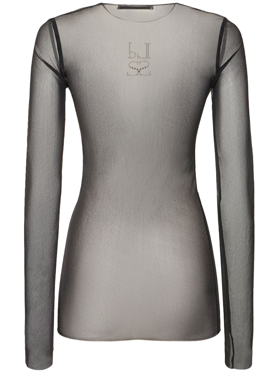 Shop Ludovic De Saint Sernin Crystal Logo Sheer Mesh Long Sleeve Top In Black