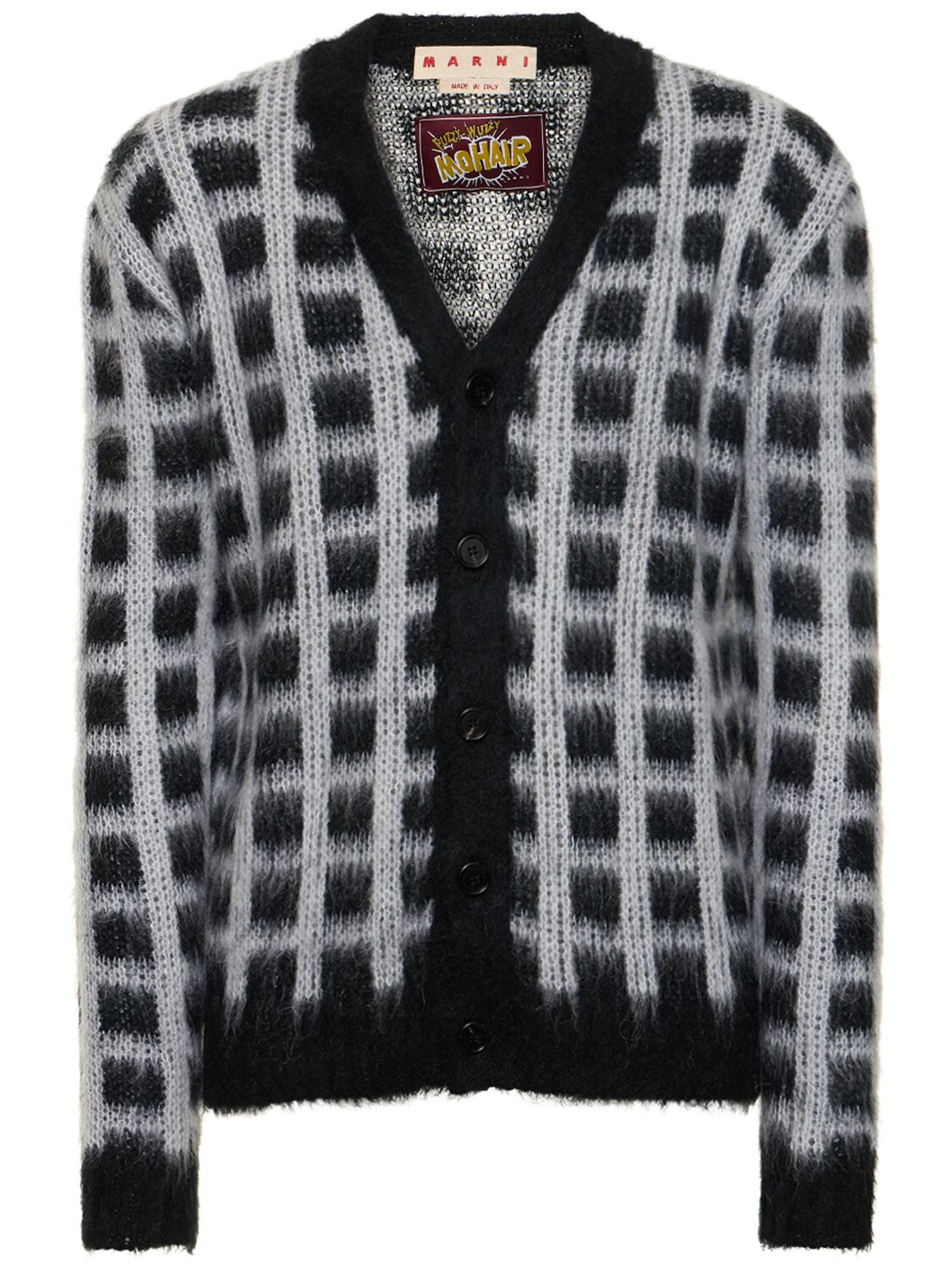 Marni Checked Mohair-blend Cardigan In Blue