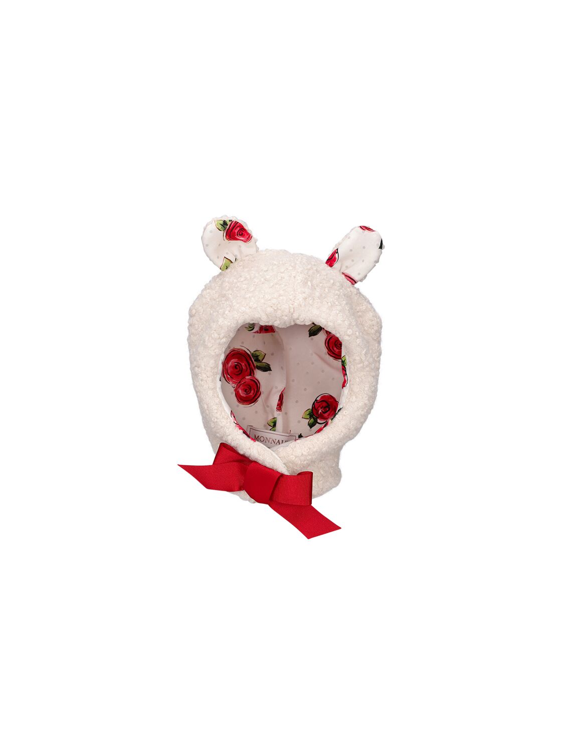 Monnalisa Kids' Teddy Hat W/ Ear Appliqués In White,red