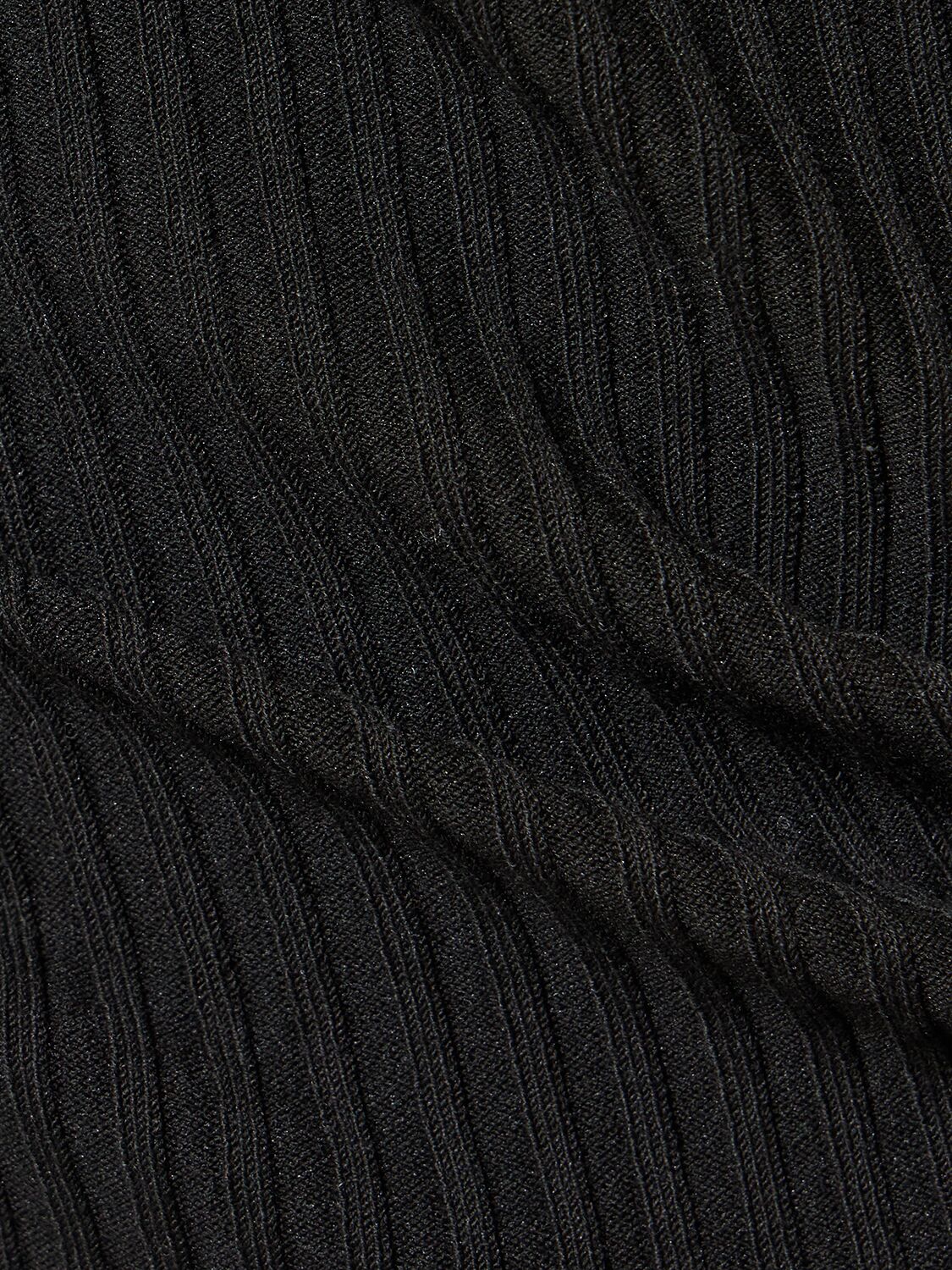 Shop Andreädamo Ribbed Knit Viscose Blend Hooded Top In Black 004