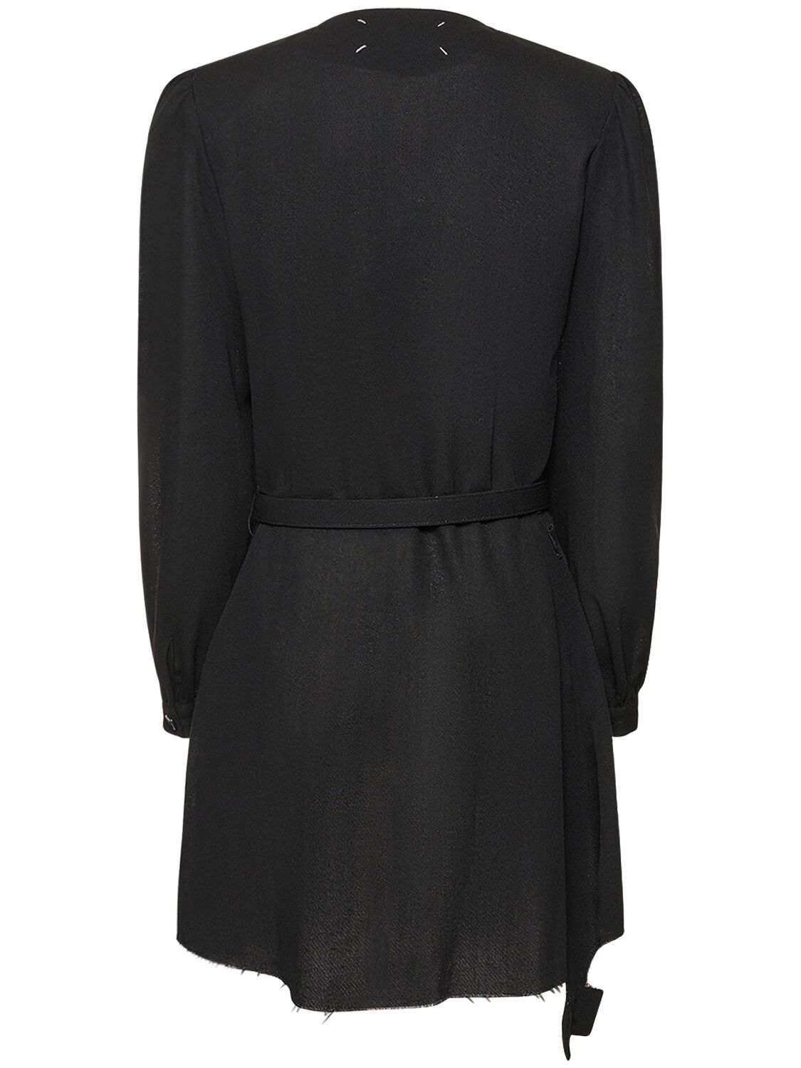 Shop Maison Margiela Belted Wool Crepe Playsuit W/ Collar In Black