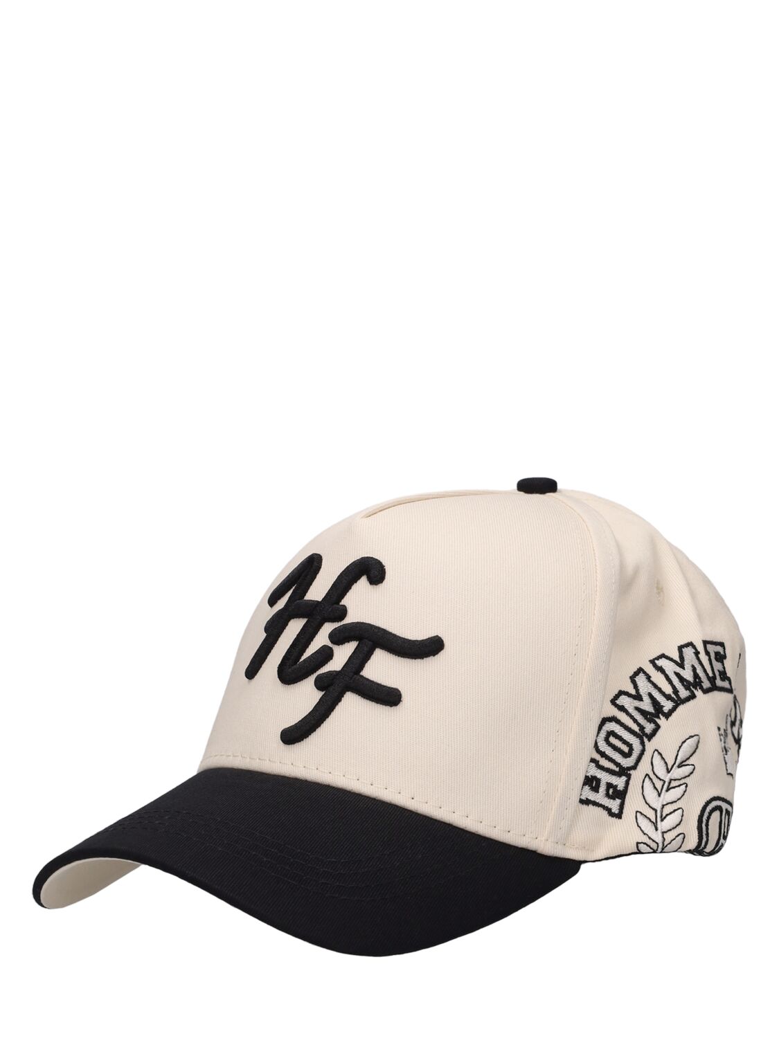 Shop Homme + Femme La Initial Snapback Cotton Hat In Cream,black