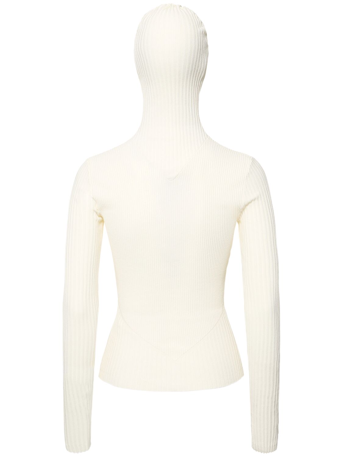 Shop Andreädamo Ribbed Knit Viscose Blend Hooded Top In Ivory