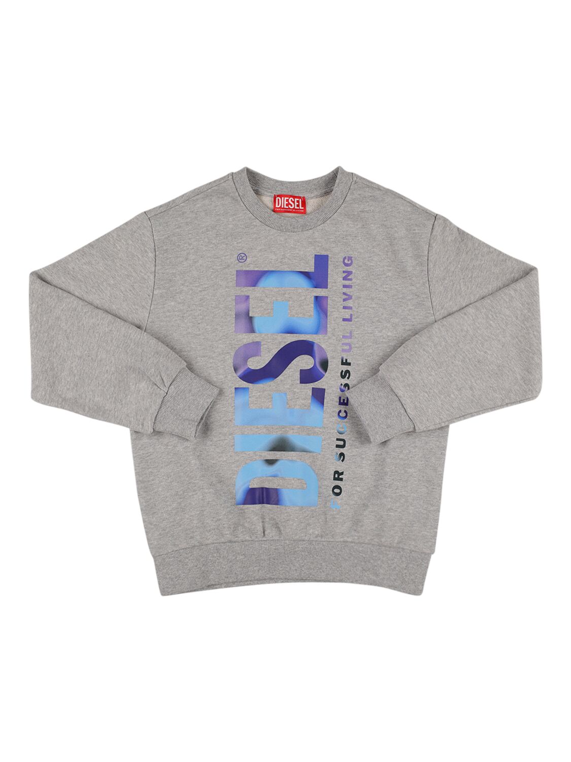 Diesel Kids' Logo Print Cotton Sweatshirt In Grey,multi