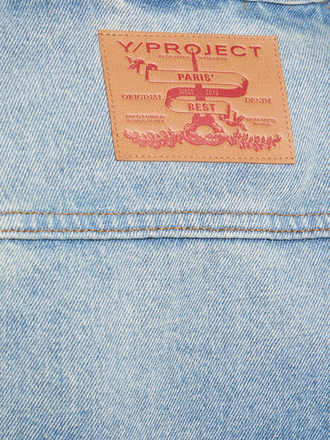 Shop Y/project Cropped Denim Jacket W/hooks In Light Blue