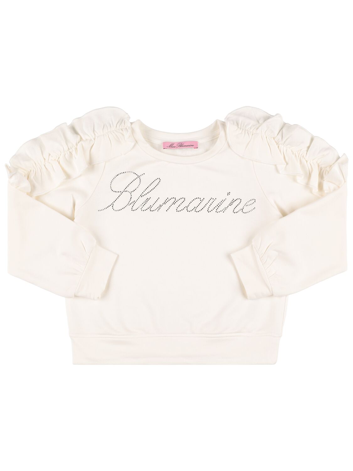 Miss Blumarine Kids' Crystal Logo Viscose Sweatshirt In White