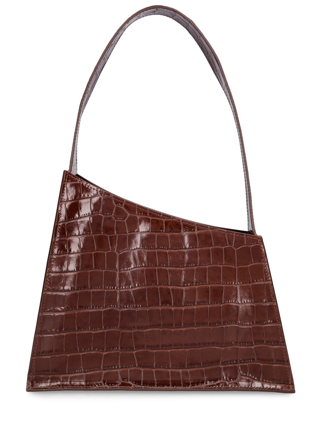 Shop Little Liffner Slanted Croc Embossed Leather Bag In Dark Brown