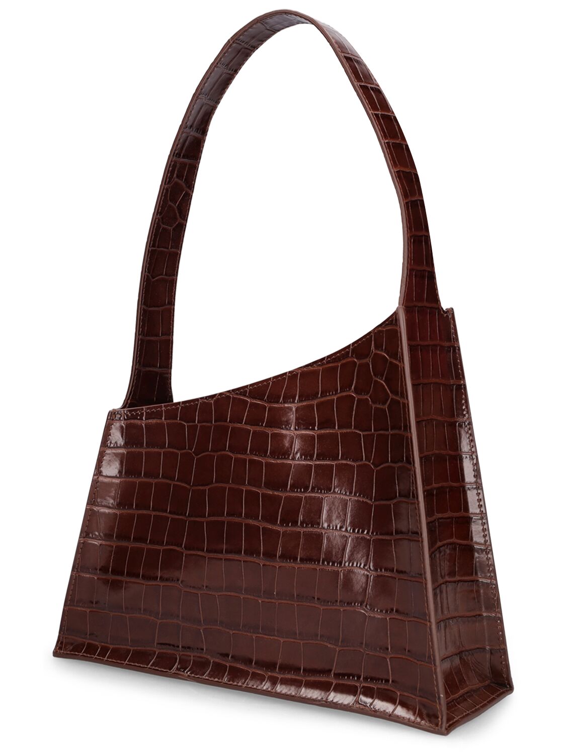 Shop Little Liffner Slanted Croc Embossed Leather Bag In Dark Brown