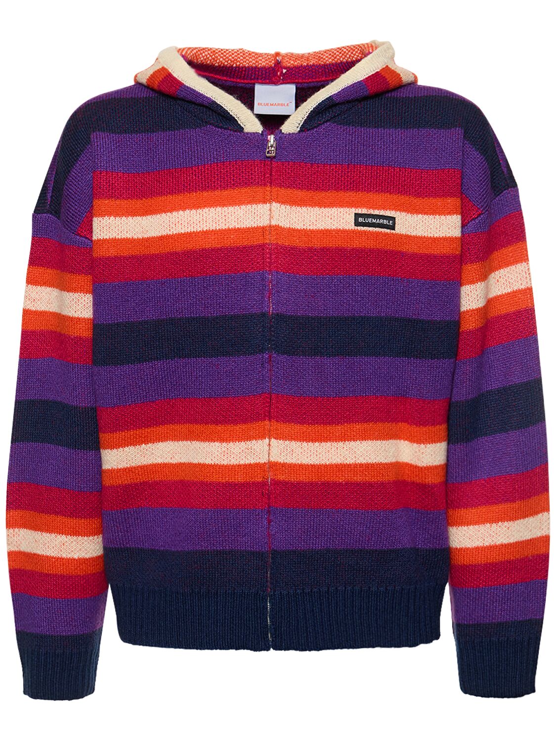 Shop Bluemarble Striped Knit Zipped Hoodie In Multicolor