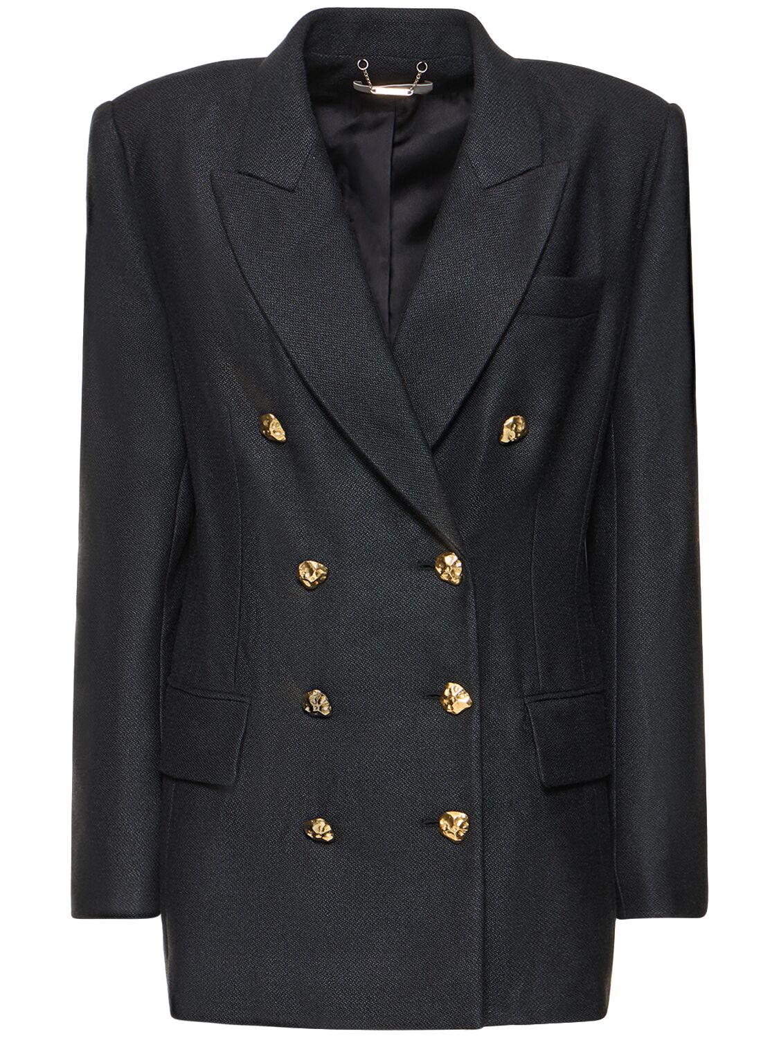 Chloé Long Double-breasted Jacket Black Size 6 61% Silk, 39% Virgin Wool, Horn Bubalus Bubalis, Farmed, Co