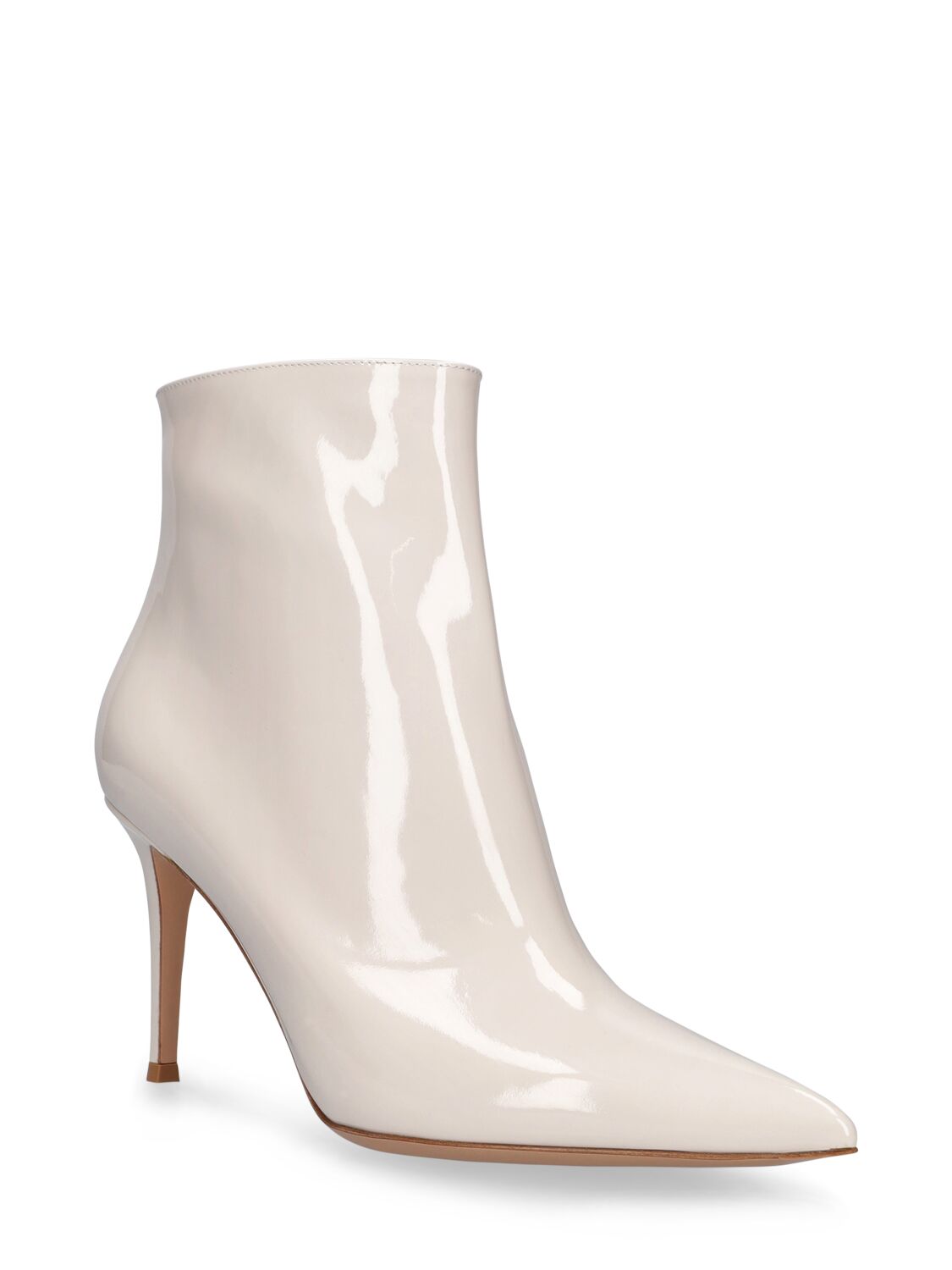 Shop Gianvito Rossi 85mm Patent Leather Ankle Boots In Off White