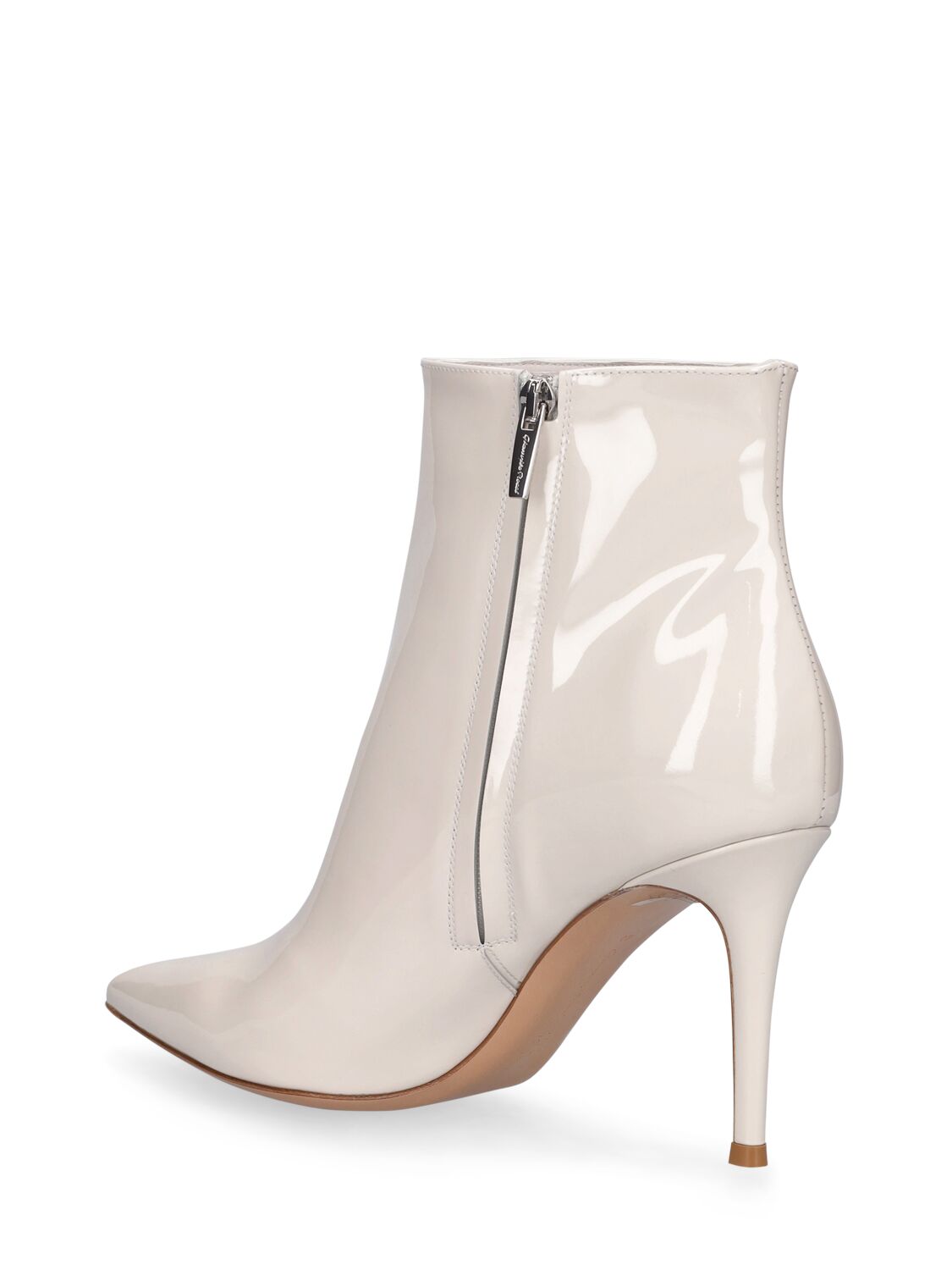 Shop Gianvito Rossi 85mm Patent Leather Ankle Boots In Off White