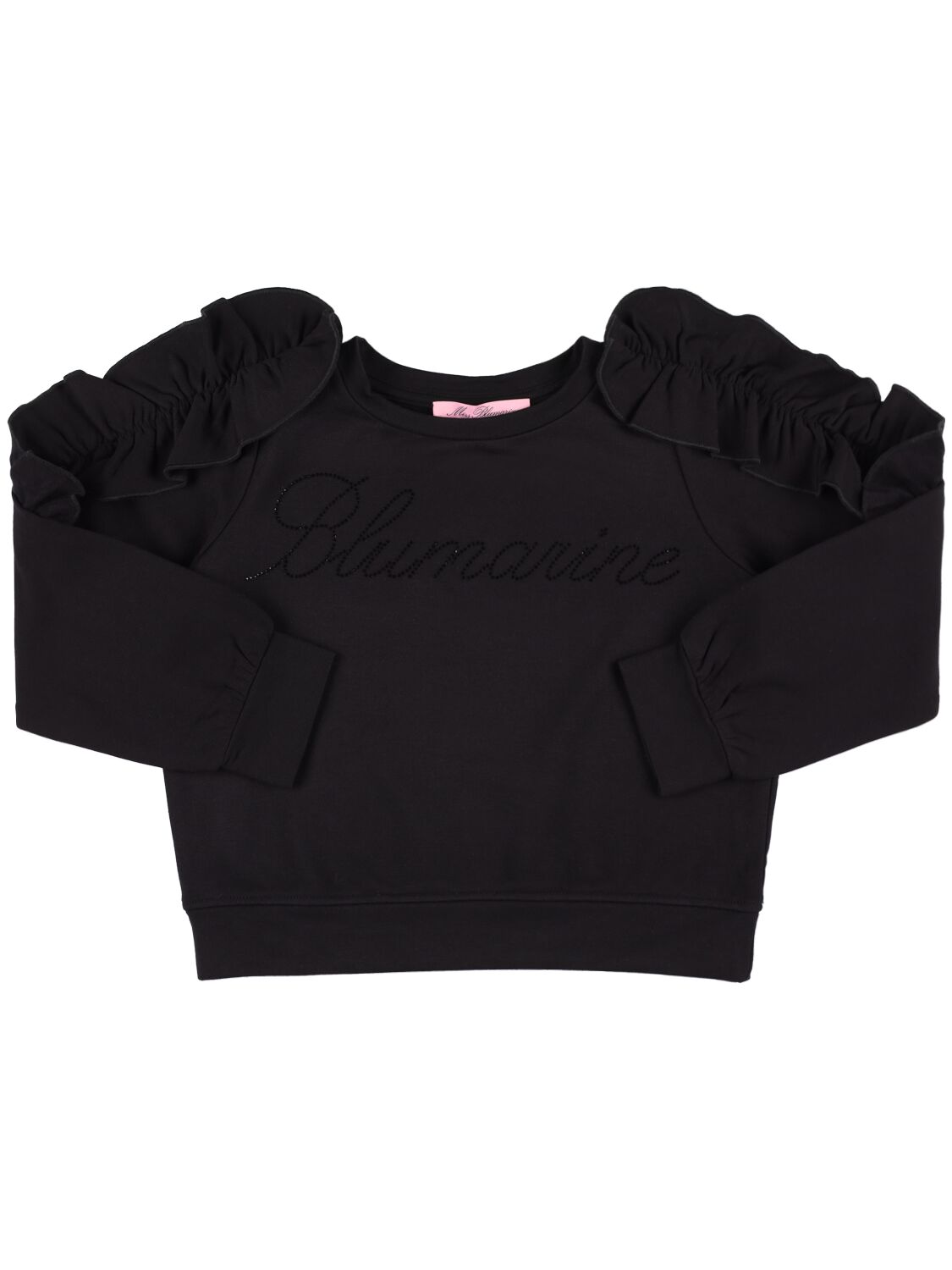 Miss Blumarine Kids' Logo Print-embellished Ruffled Sweatshirt In Black