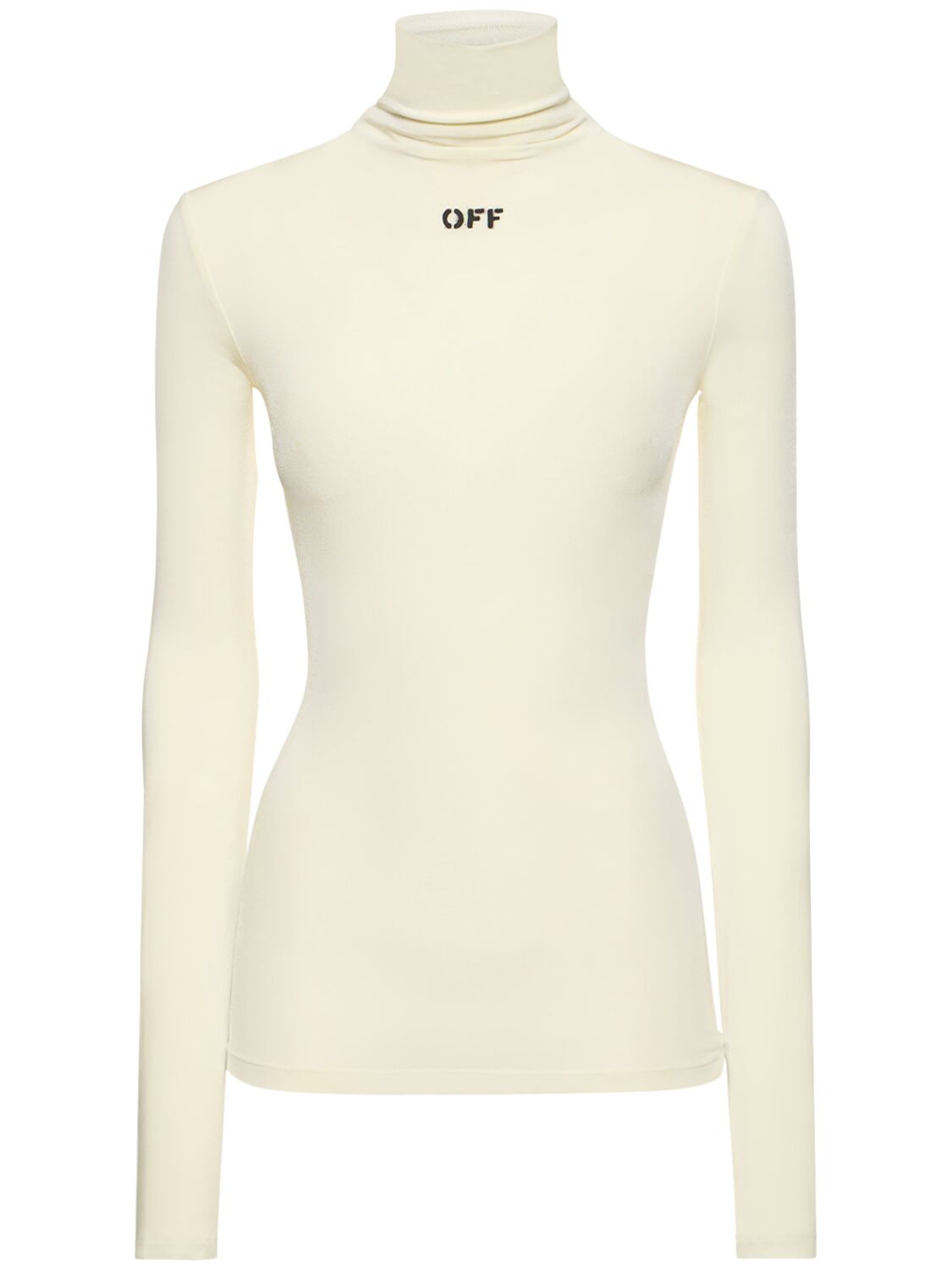 Off-white Off Logo Viscose Blend Long Sleeve Top In White