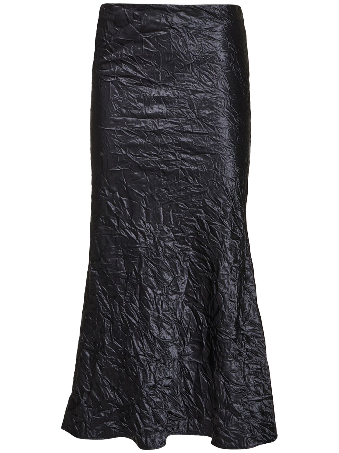 Attico Wrinkled Satin Flared Midi Skirt In 블랙