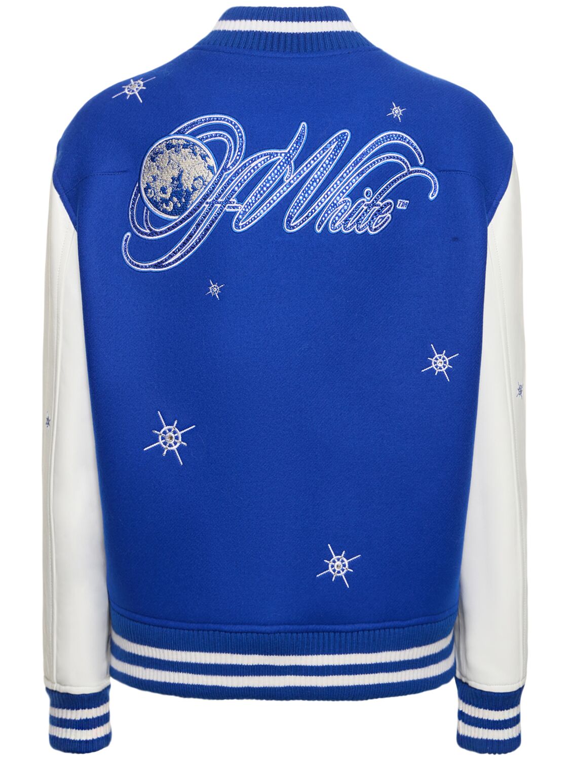 Shop Off-white Bling Stars Wool Blend Varsity Jacket In Blue,white