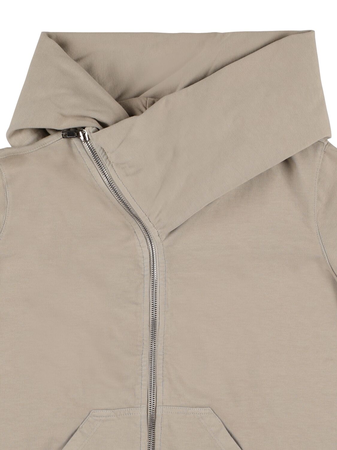 Shop Rick Owens Asymmetric Cotton Zip Hoodie In Beige
