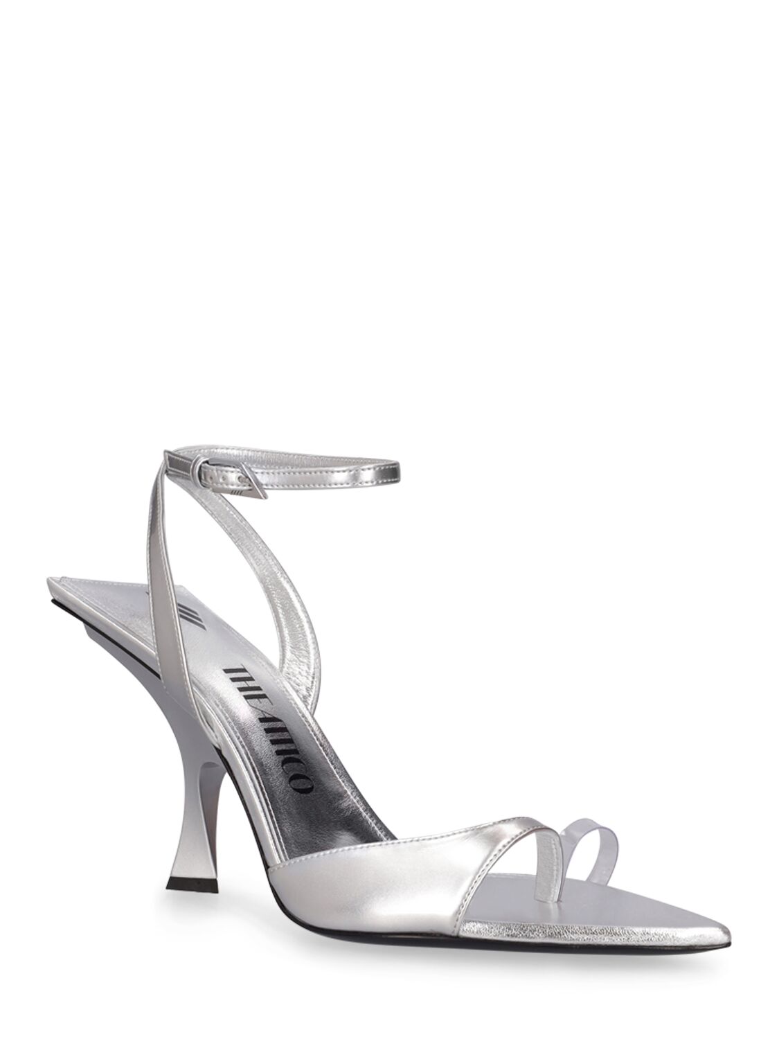Shop Attico 95mm Gg Faux Leather Mismatched Sandals In Silver