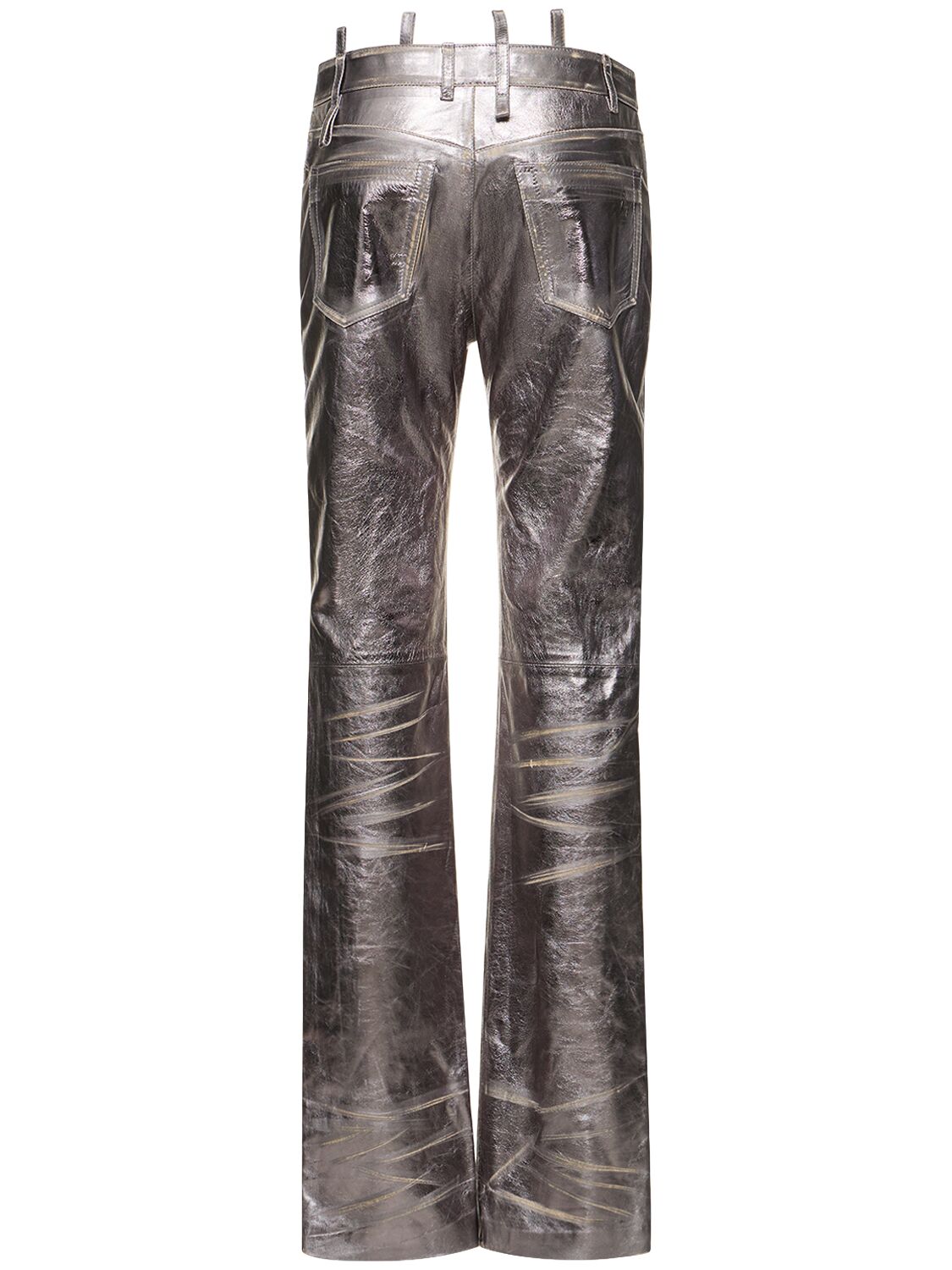 Shop Attico Destroyed Mirror Leather Straight Pants In Silver