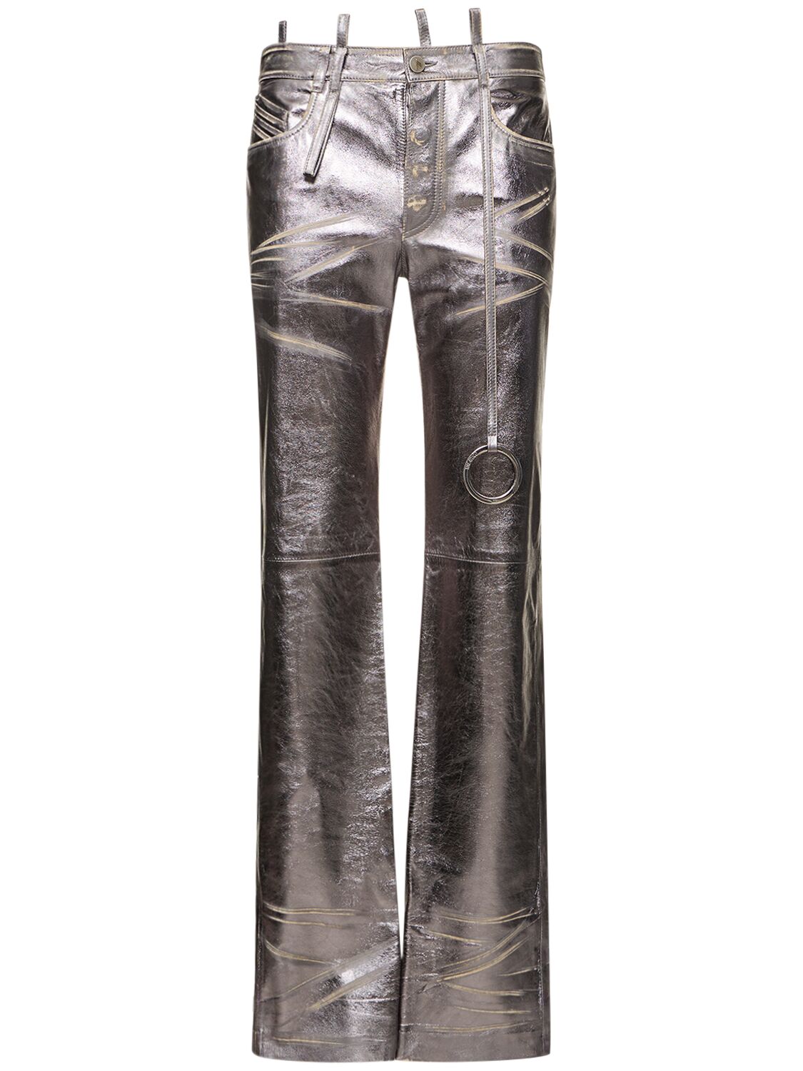 Destroyed Mirror Leather Straight Pants