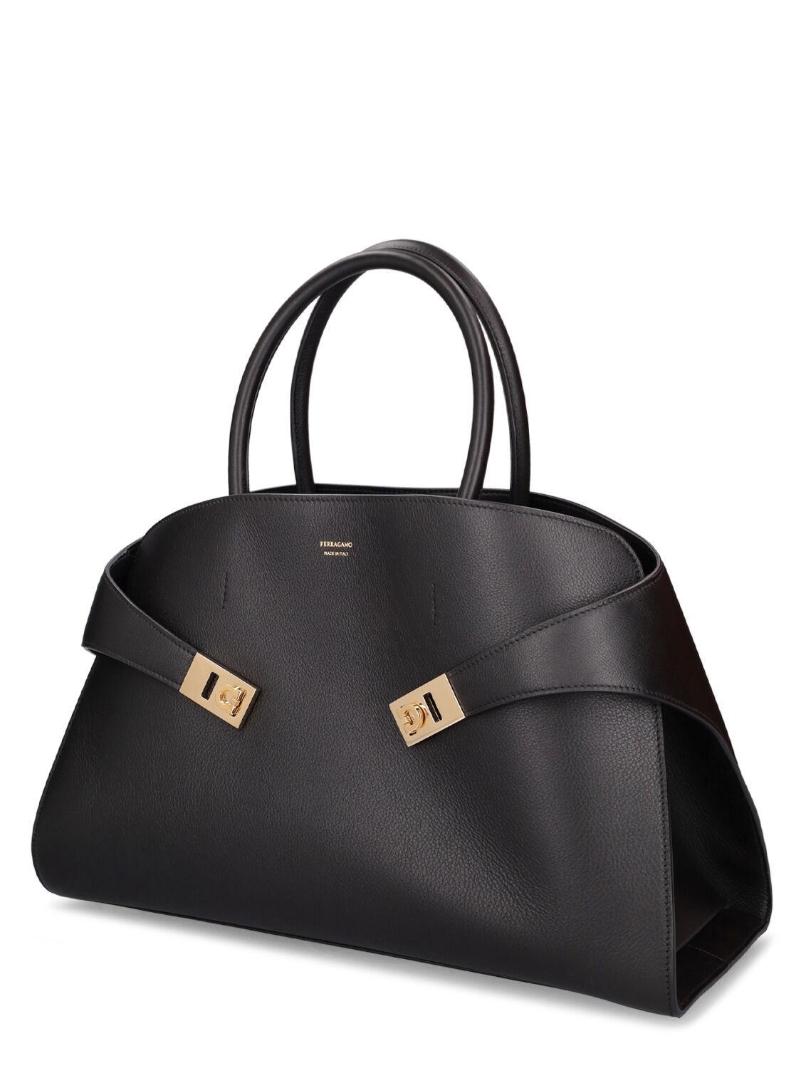 Shop Ferragamo Medium Hug Leather Tote Bag In Black