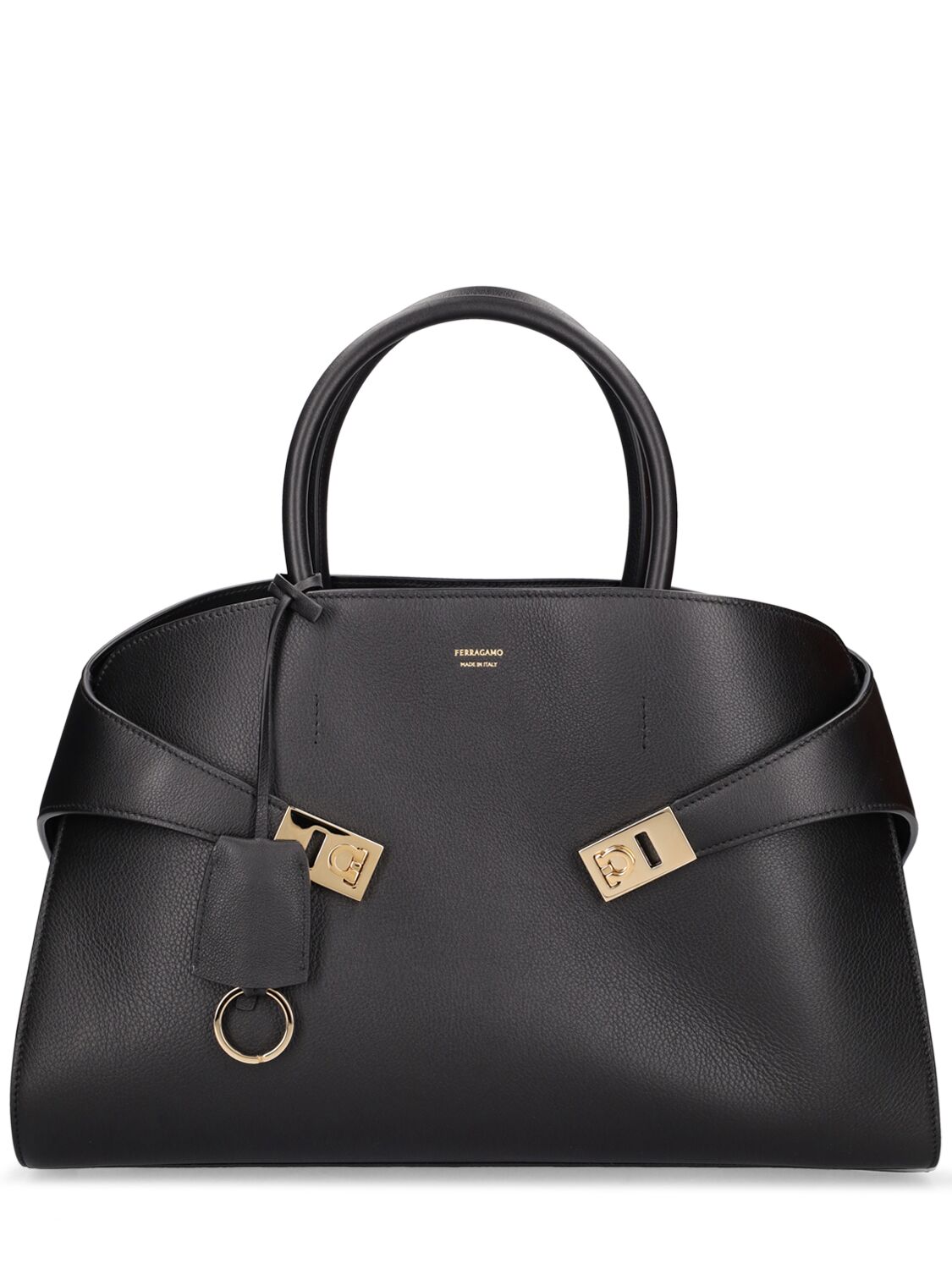 Shop Ferragamo Medium Hug Leather Tote Bag In Black