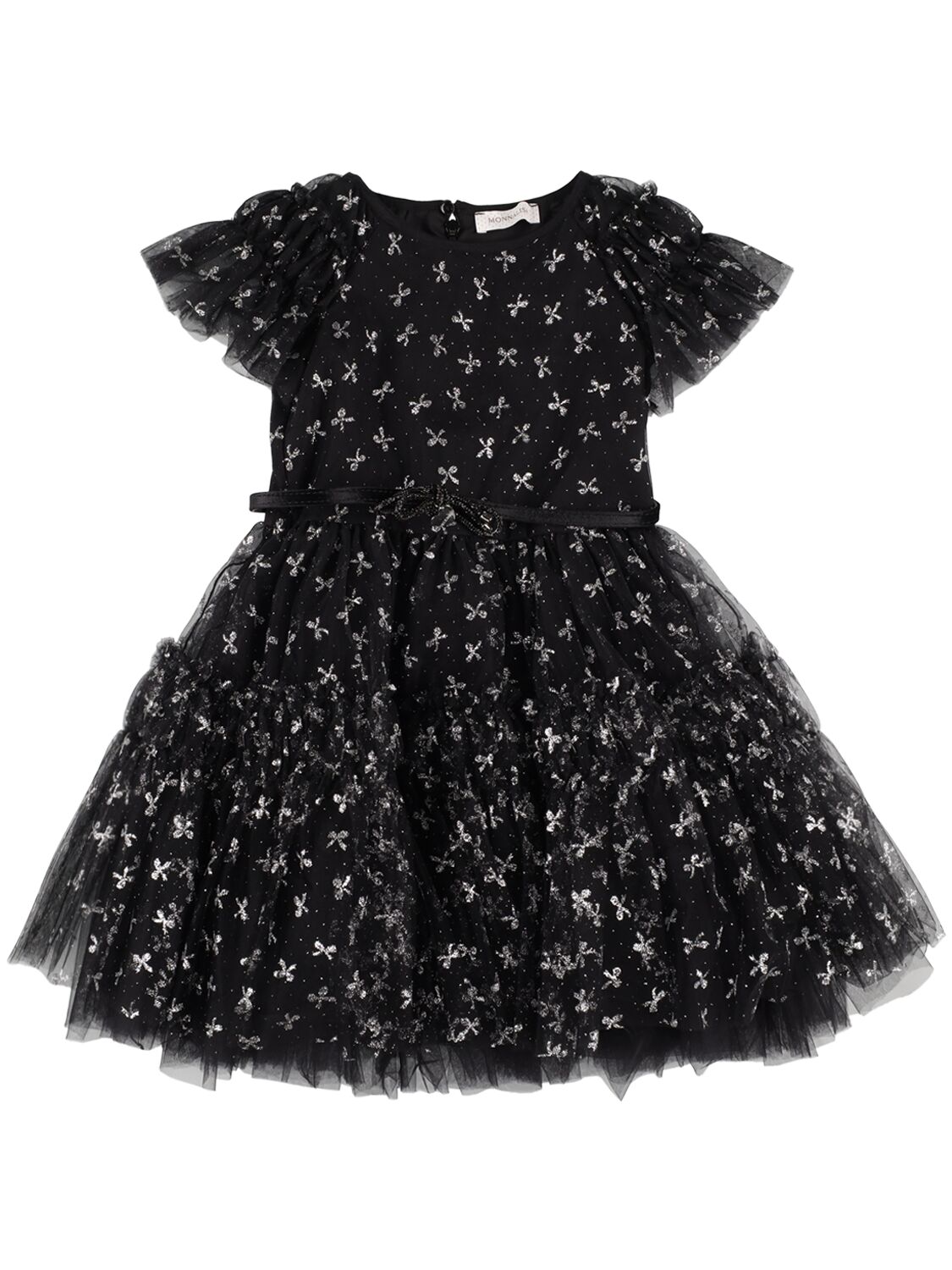 Monnalisa Kids' Tulle Dress W/ Glitter Bow In Black
