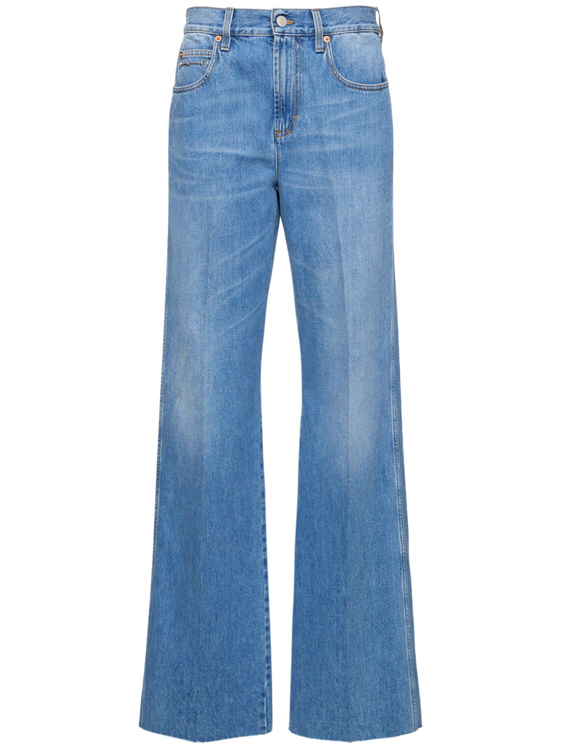 Shop Gucci Washed Cotton Denim Jeans In Blue