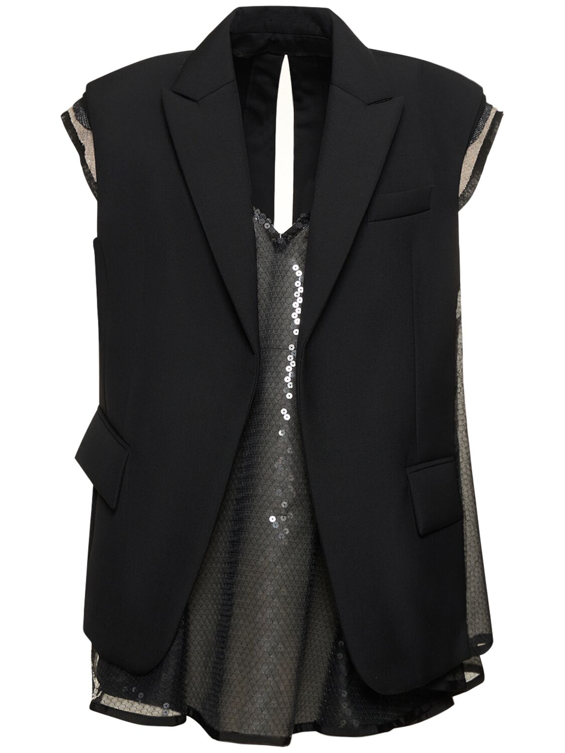Sacai Neoprene Vest W/ Sequined Dress In Black