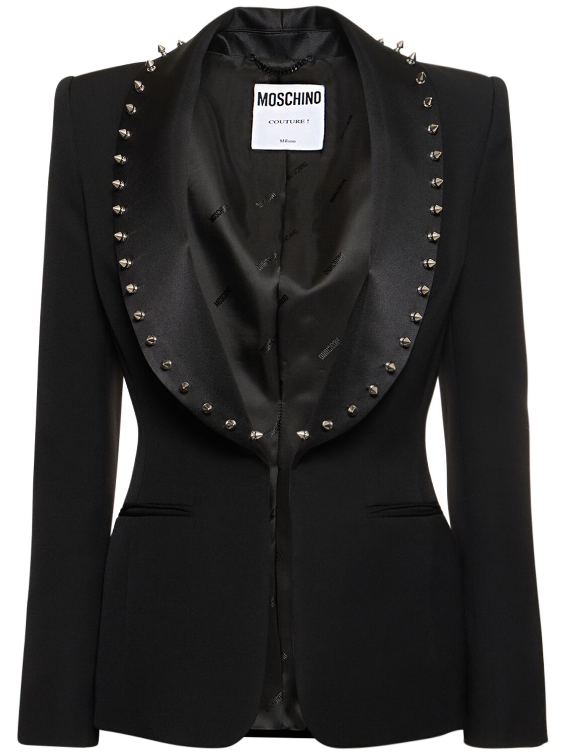 Moschino Single Breasted Wool Jacket W/ Studs In Black