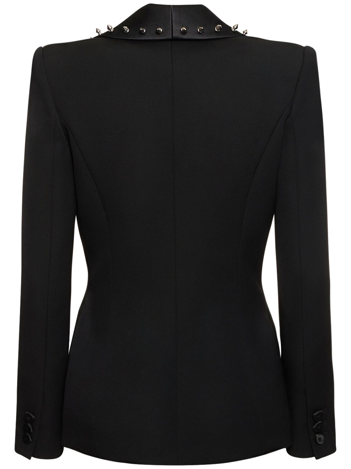 Shop Moschino Single Breasted Wool Jacket W/ Studs In Black