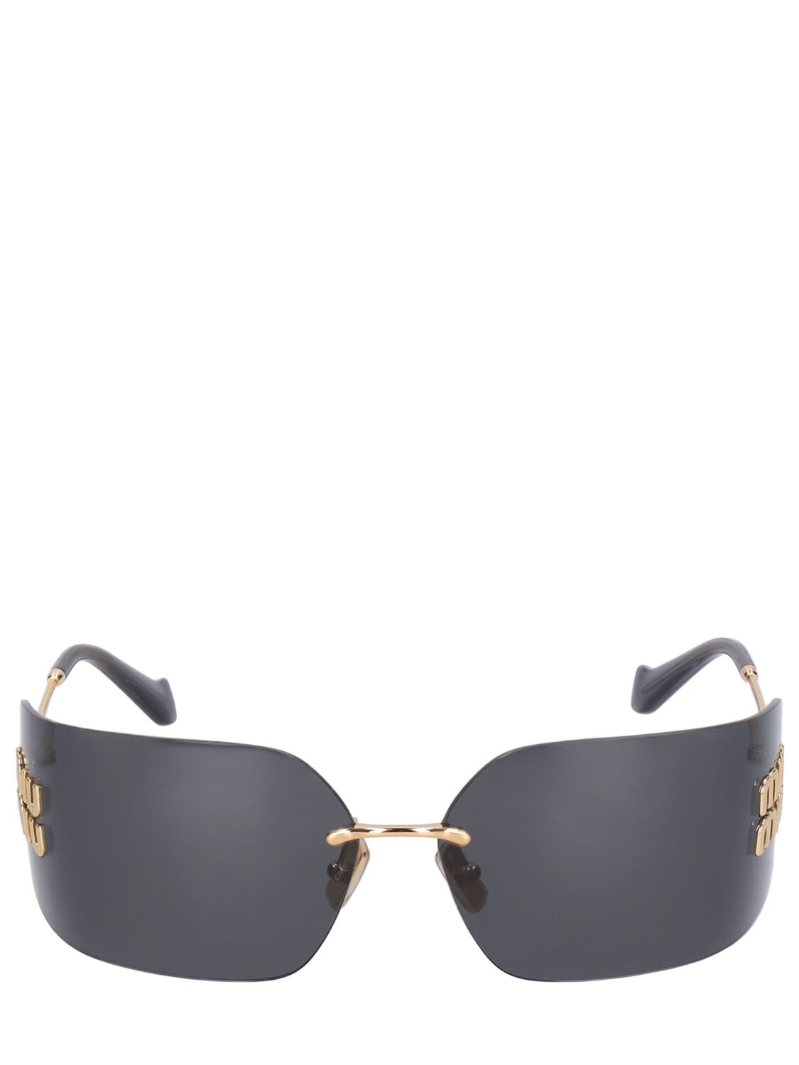 Miu Miu Mask Metal Sunglasses In Gold,dark Grey