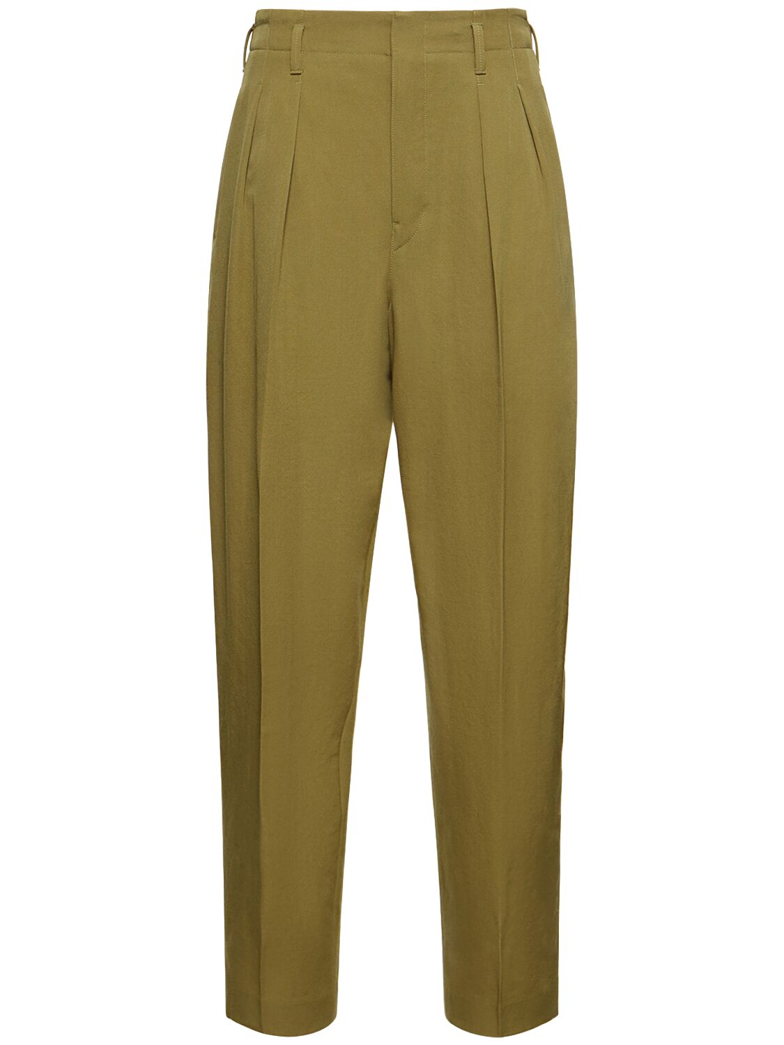 Shop Lemaire Pleated Tapered Wool Pants In Green