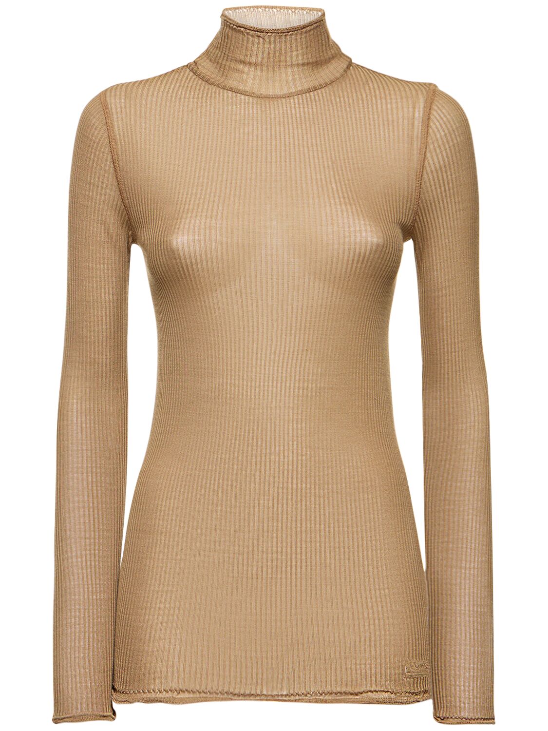Lemaire Seamless Ribbed Silk T-shirt In Khaki