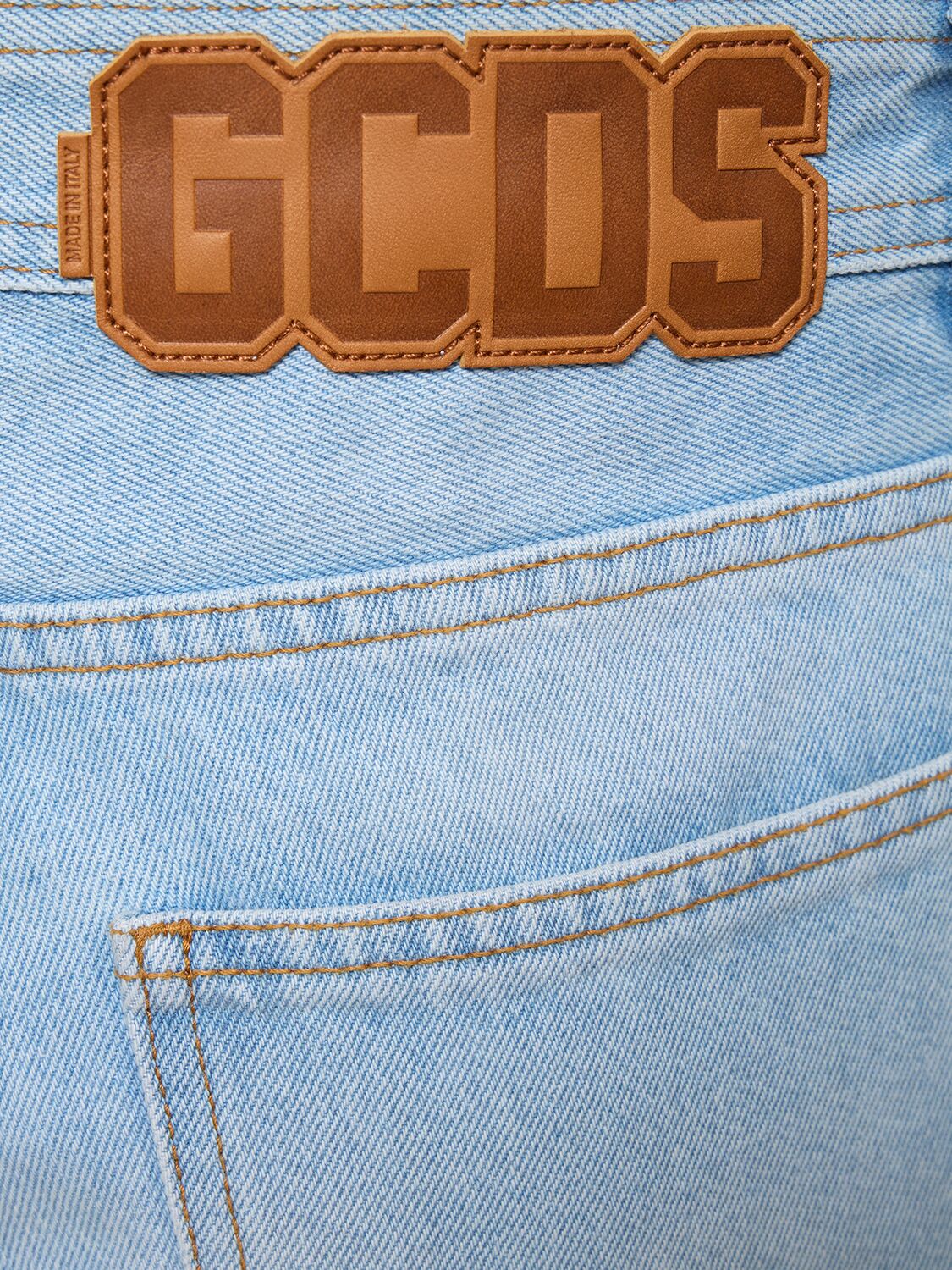 Shop Gcds 22cm Graffiti Logo Wide Denim Jeans In Light Blue