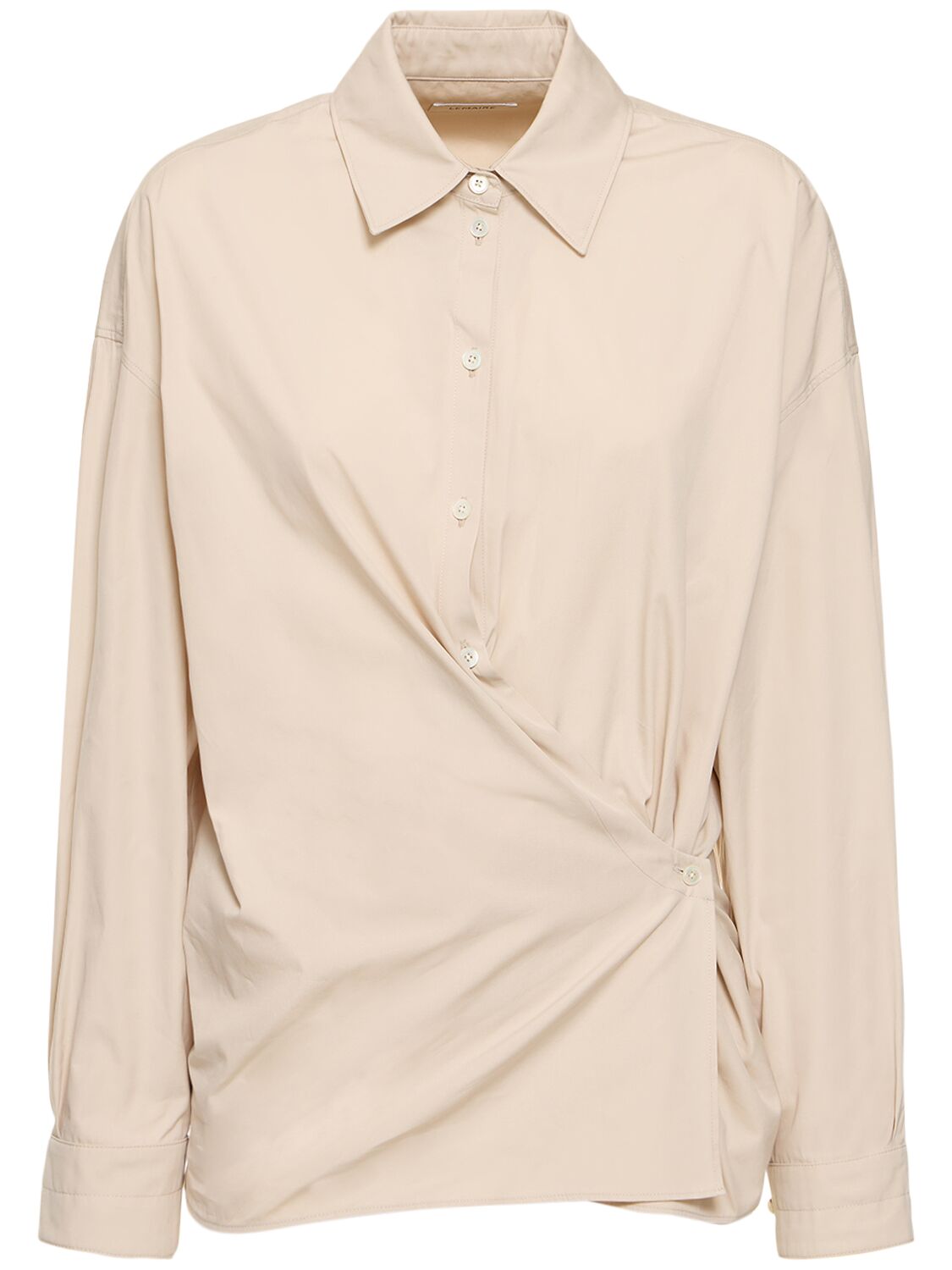 Image of Straight Collar Cotton & Silk Shirt