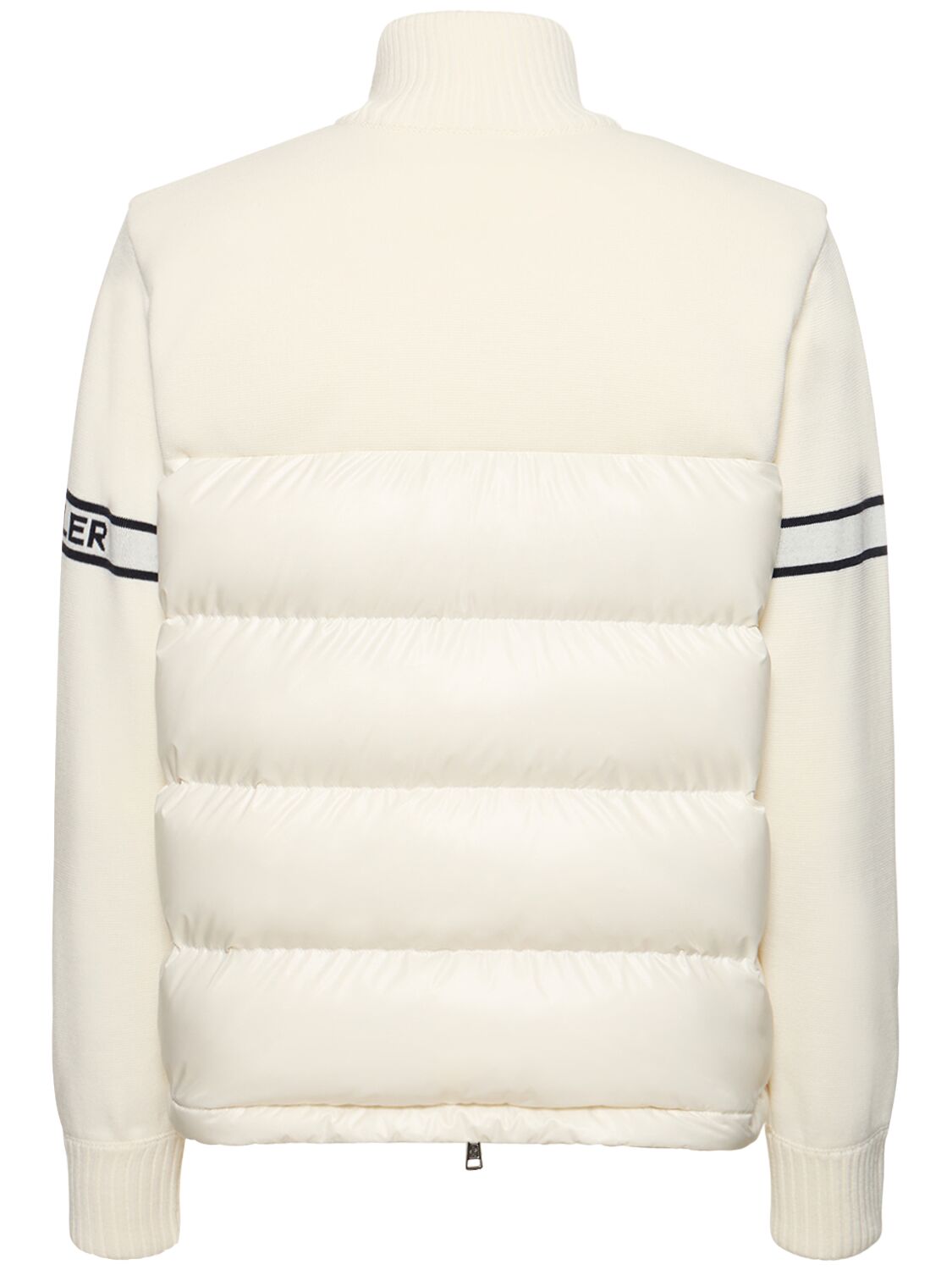 Shop Moncler Wool Blend Knit & Tech Cardigan In White