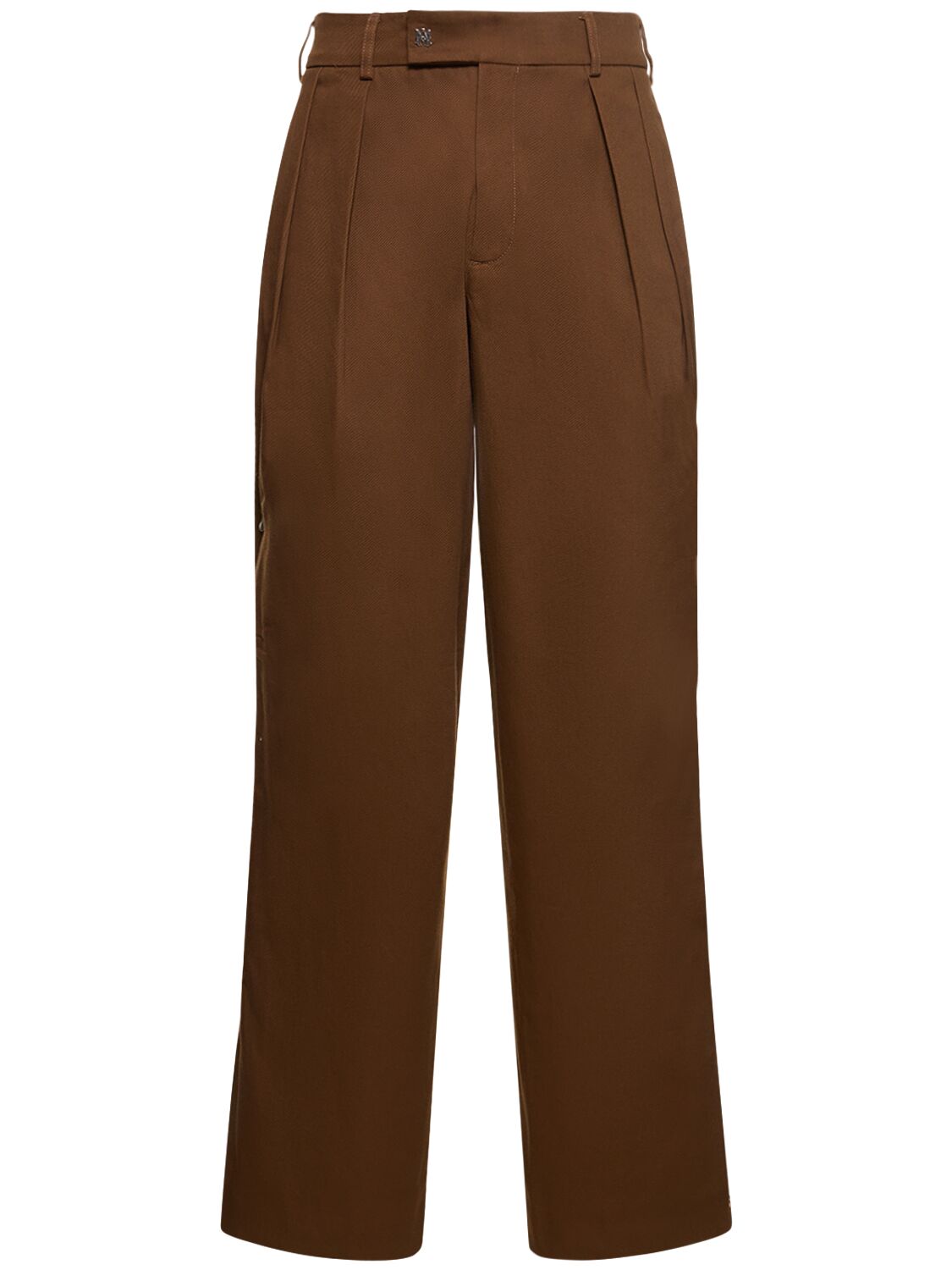 Amiri Side Pleat Cotton Snap Pants In Brown