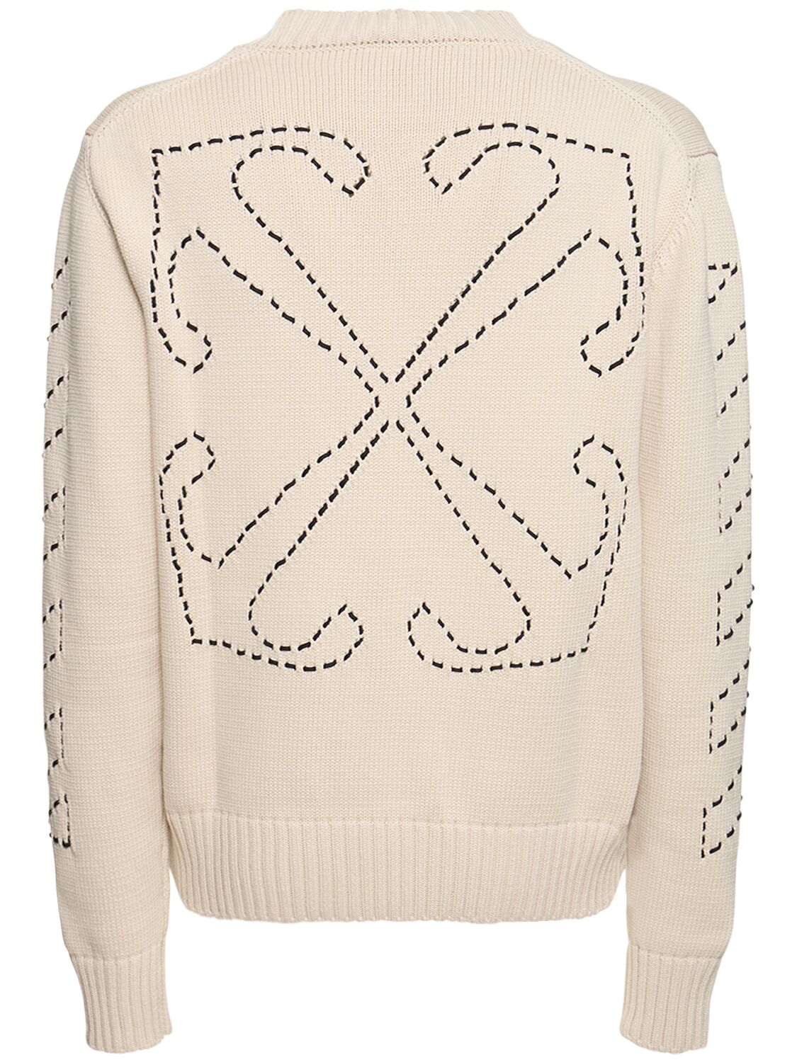 Shop Off-white Stitch Arrow Cotton Blend Knit Sweater In Beige