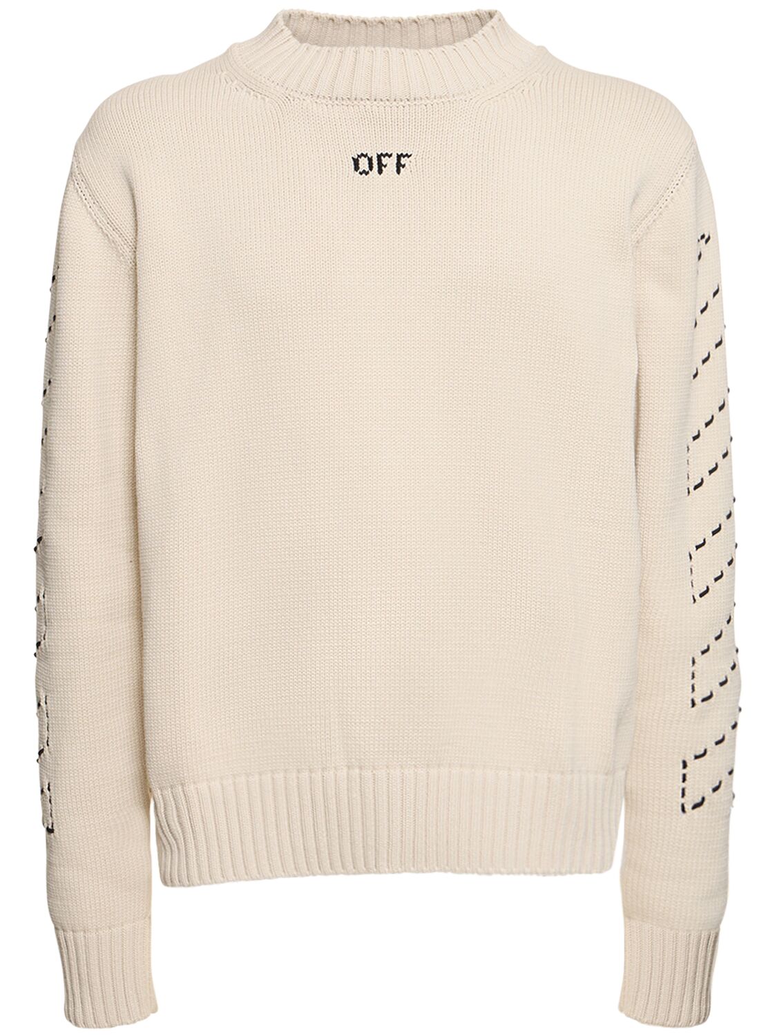 Shop Off-white Stitch Arrow Cotton Blend Knit Sweater In Beige